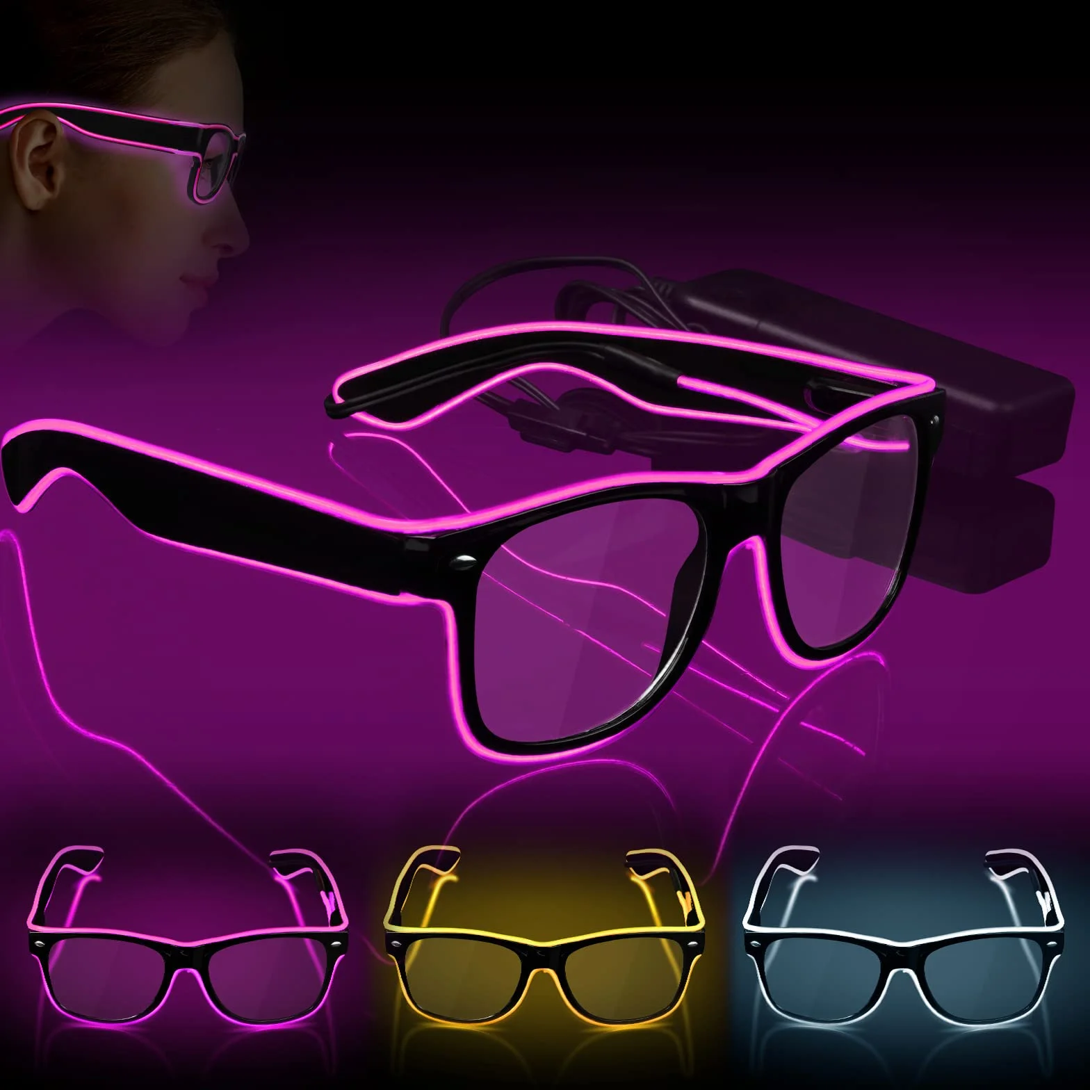 flintronic Okulary LED, okulary imprezowe, okulary LED, Cyberpunk, okulary LED, 7 kolorów, 5 trybów światła, regulowany kolor na Halloween, imprezę cosplay, dyskotekę, bar, festiwal muzyczny