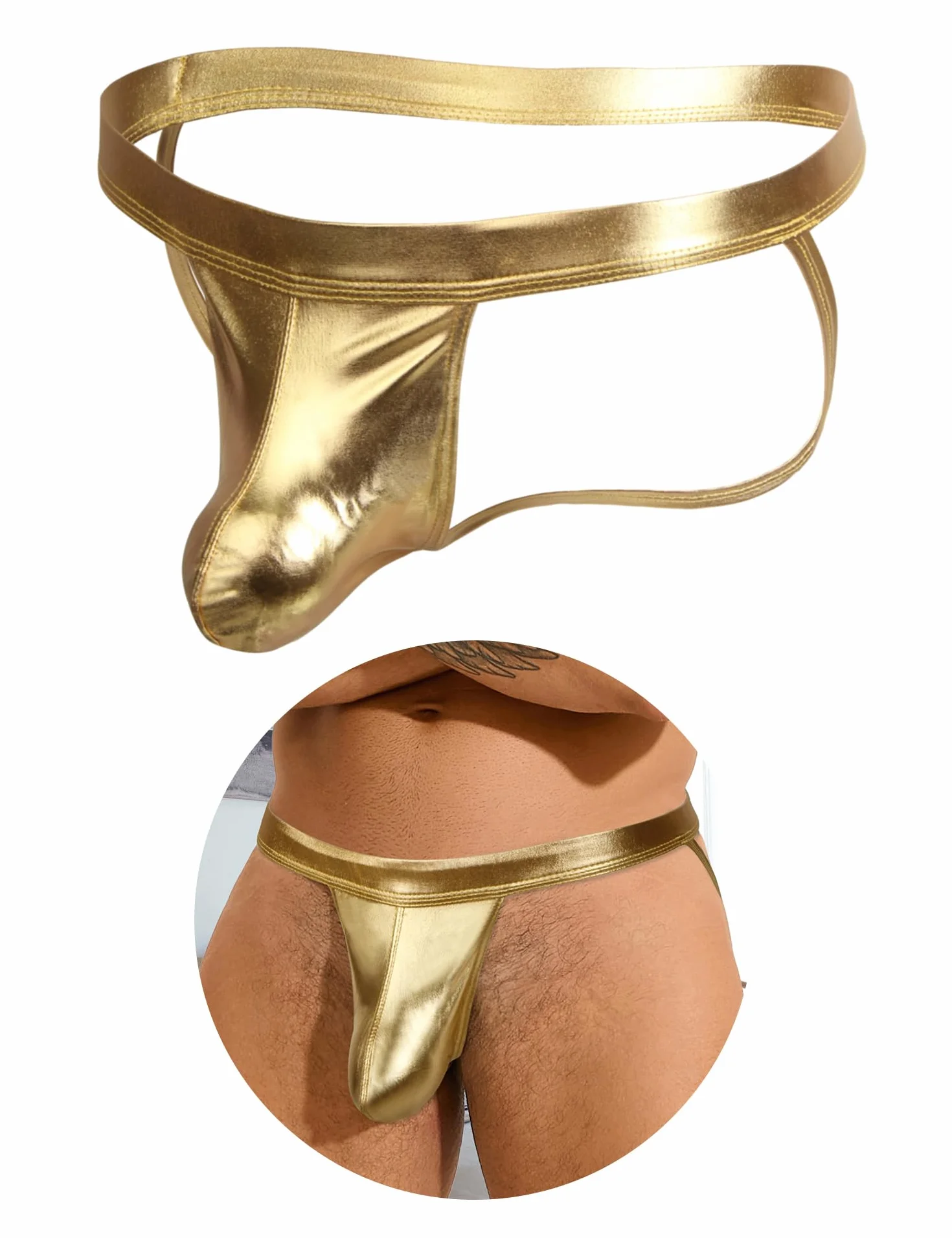ohyeahlady Jockstrap stringi dla mężczyzn seksowna skórzana bielizna Ouvert String męskie gorące stringi otwarte majtki bikini męskie majtki