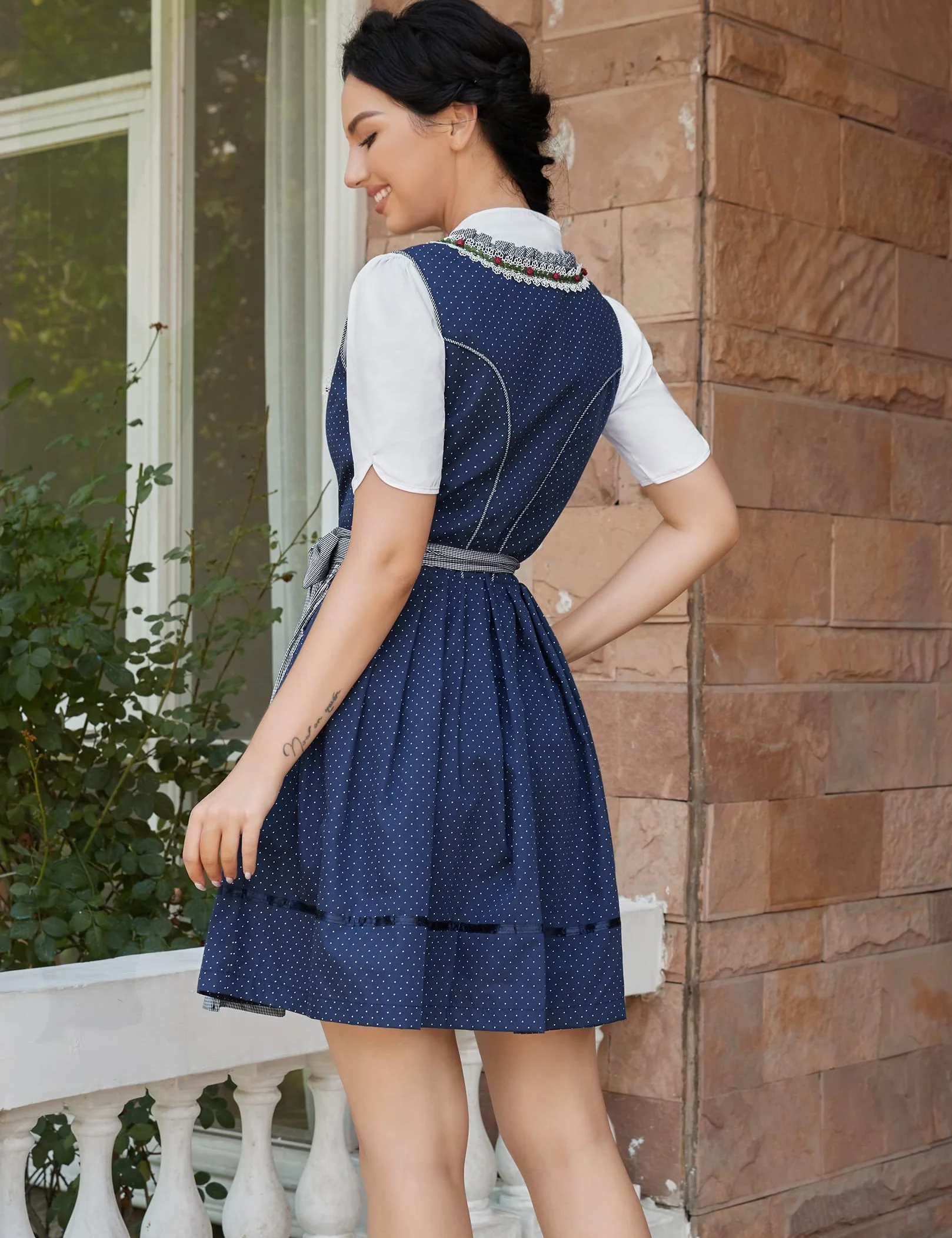 Clearlove damska sukienka midi typu Dirndl, na Oktoberfest, karnawał, trzy elementy: sukienka, bluzka, fartuch (opakowanie wielokrotnego użytku)., M