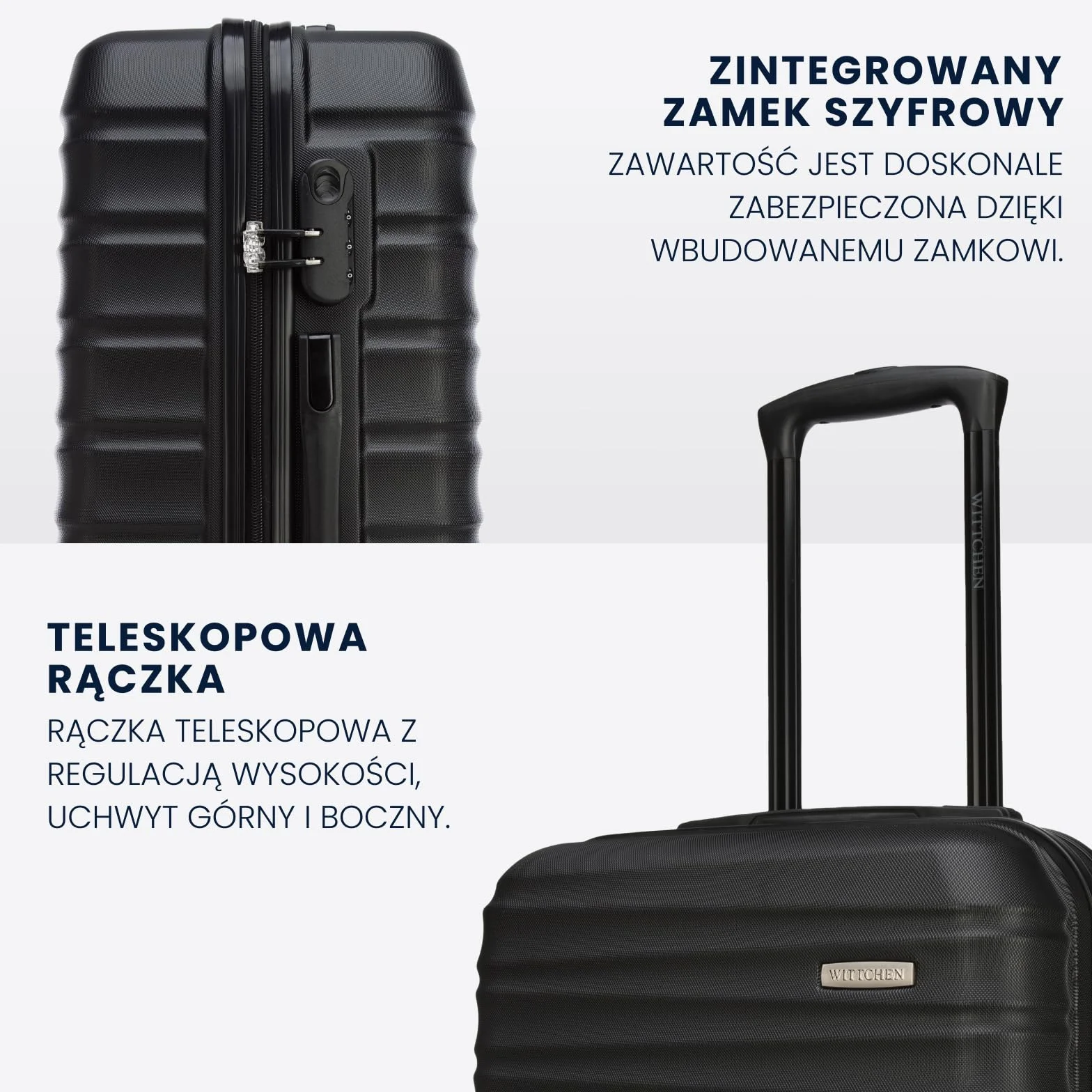 WITTCHEN GROOVE Line Mała walizka Walizka kabinowa Bagaż podręczny Bagaż kabinowy Twardy bagaż ABS Zamek szyfrowy Teleskopowa rączka 4 obrotowe kółka Rozmiar S Czarny