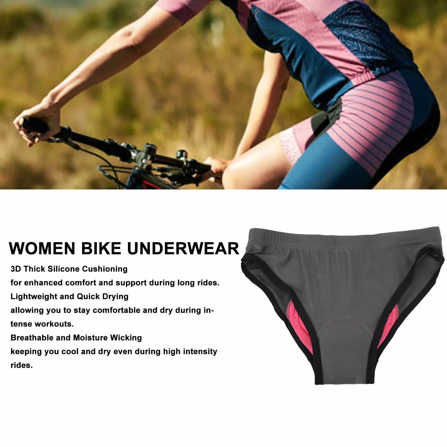 Damska Bielizna Rowerowa, Wyściełane Spodenki Rowerowe 3D Dla Kobiet, Lekkie, Szybkoschnące Damskie Majtki Rowerowe, Ciemnoszare(2XL)