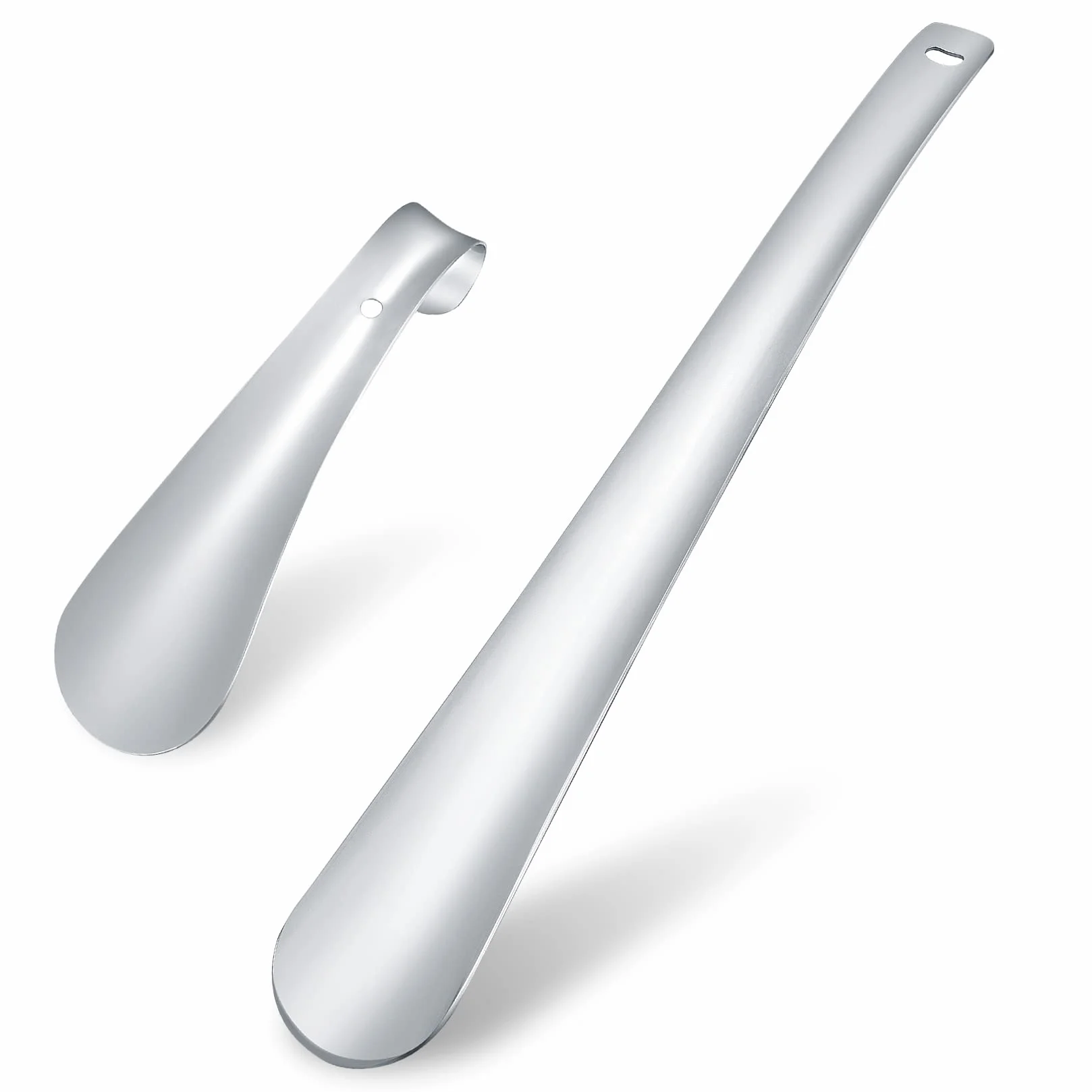 Zestaw 2 metalowych łyżek do butów, długa i krótka, łyżki do butów ze stali nierdzewnej (30 cm + 14 cm), dla osób, którym trudno się schylać, seniorów, dzieci, łyżki do butów
