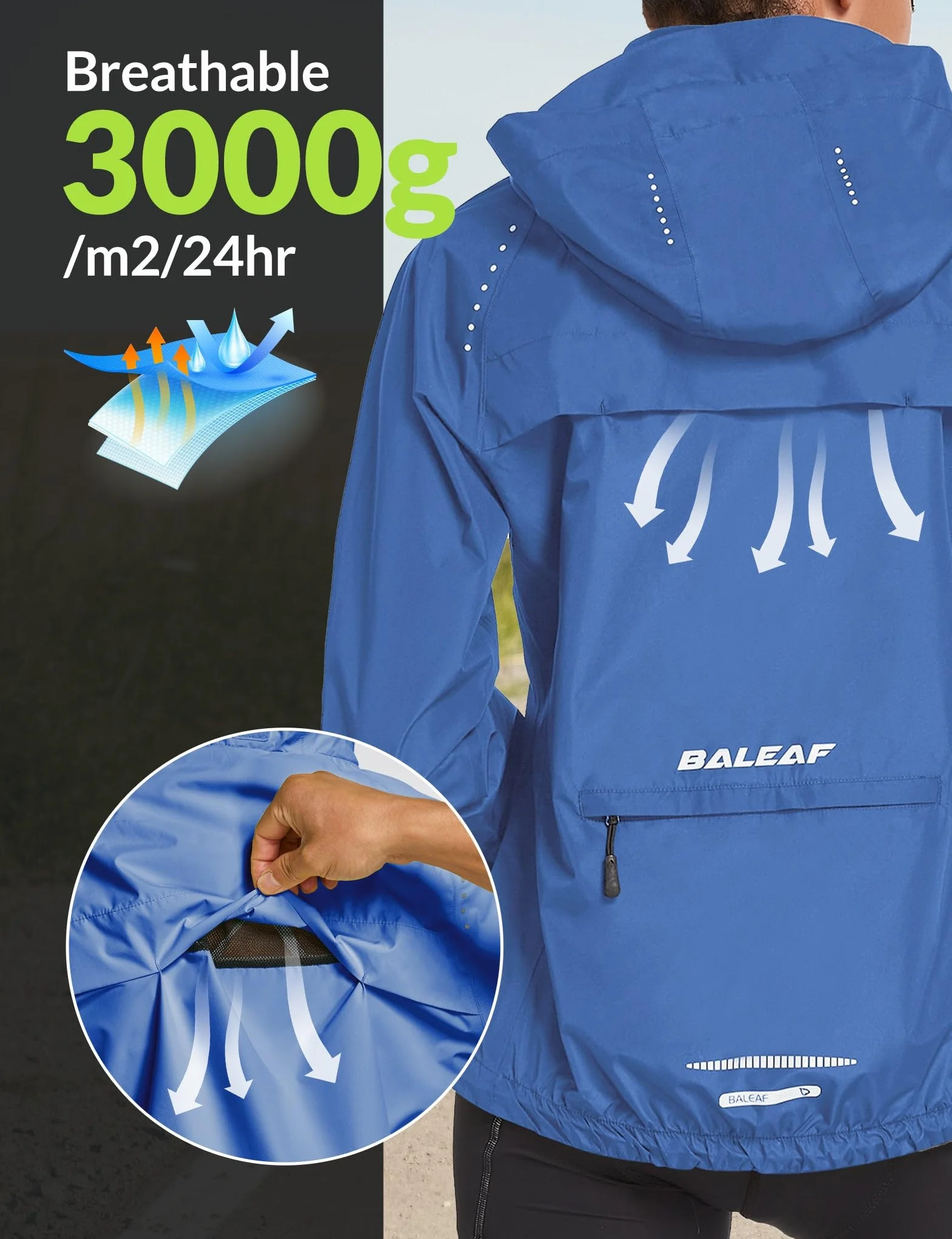 BALEAF Wodoodporne kurtki damskie kurtka rowerowa damska lekka outdoorowa płaszcze przeciwdeszczowe pakowalna bieganie wiatroszczelna chodzenie, 5-ciemnoniebieski, XL