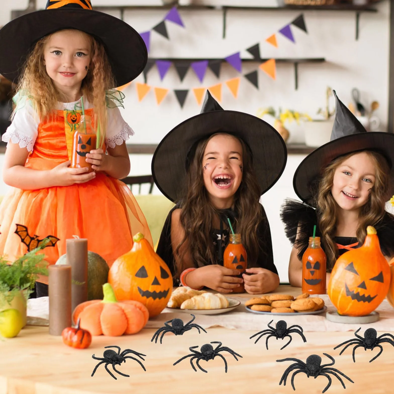 8 sztuk plastikowych pająków, dekoracje na Halloween, pająki na Halloween, sztuczne pająki, czarne duże pajęczyny, realistyczne rekwizyty do sztuczki, przerażające