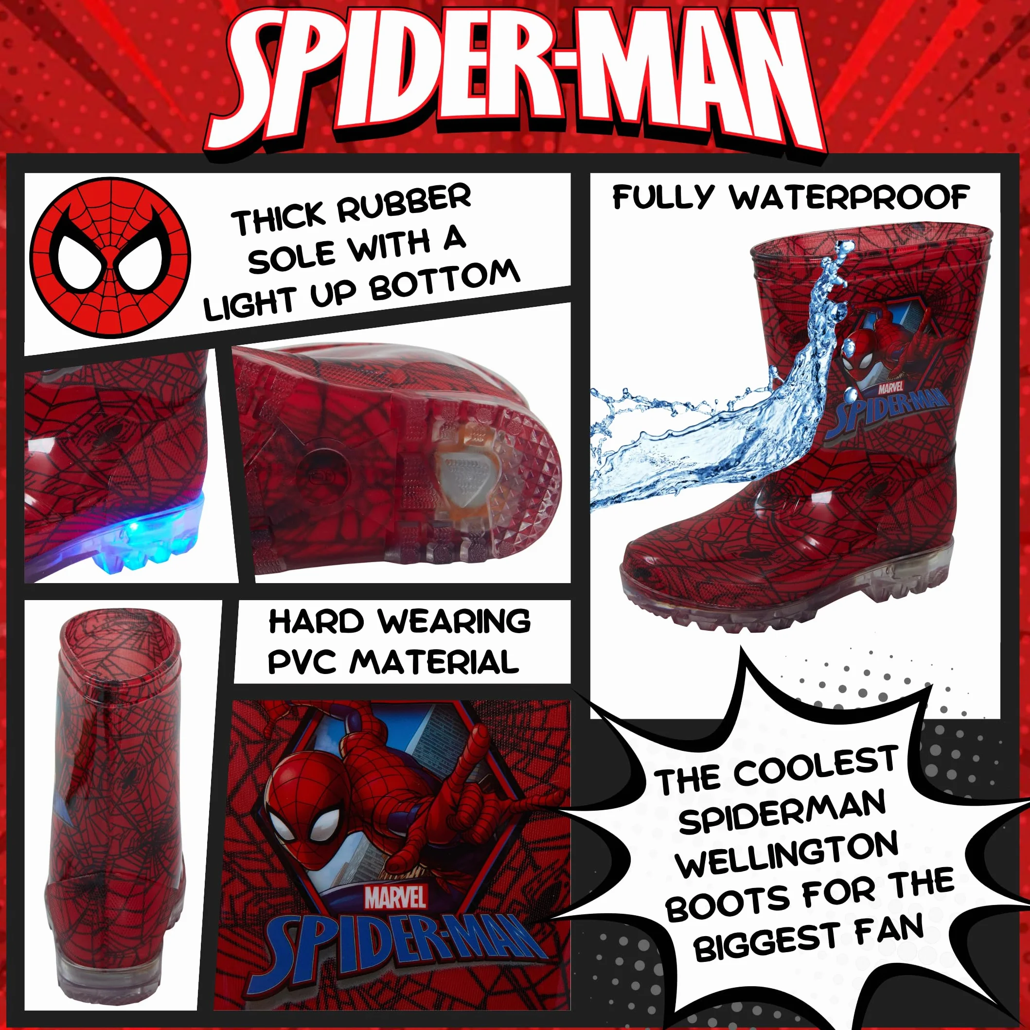 Marvel Spiderman świecące kalosze dziecięce migające kalosze przeciwdeszczowe kalosze
