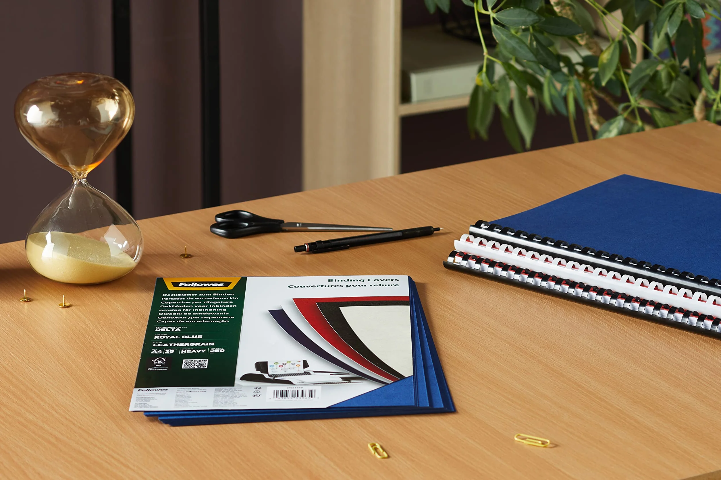 Fellowes W 100% nadające się do recyklingu pokrowce ze skóry ekologicznej A4, wytrzymałe, 250 g/m², pokrowce prezentacyjne - FSC, niebieskie, 25 sztuk