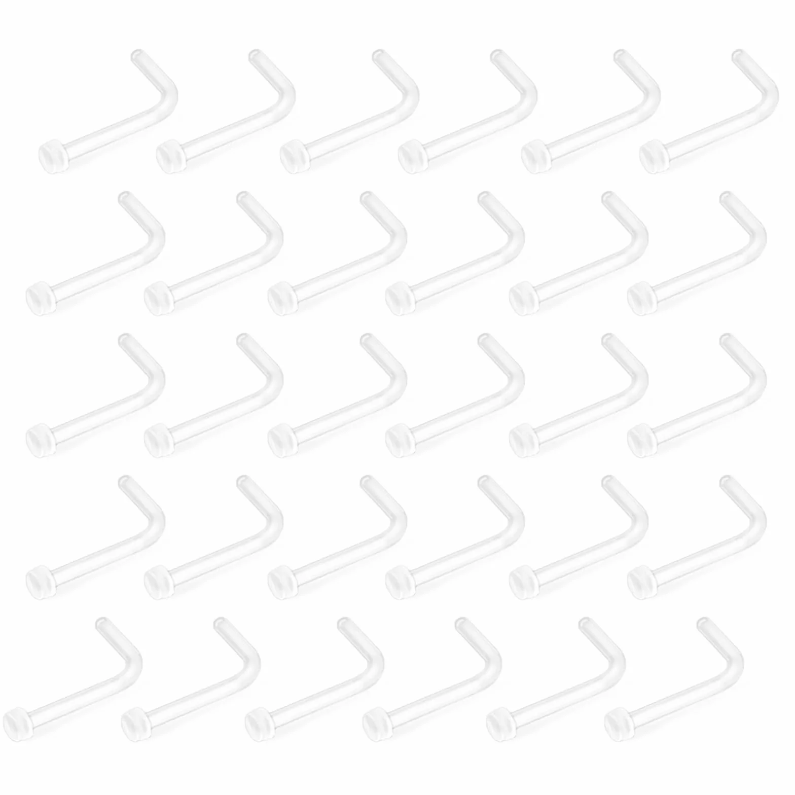 30 przezroczystych kolczyków do nosa, w kształcie litery L, akryl, 20 g, przezroczyste kolczyki do nosa, uchwyt do piercingu, przezroczyste kolczyki do nosa, dla kobiet, dziewcząt, mężczyzn, Tworzywo