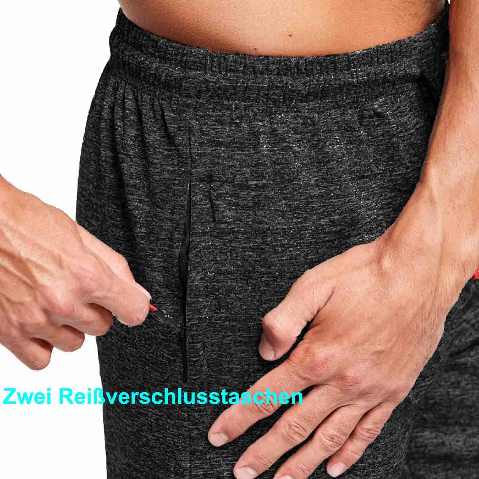 JustSun Spodenki męskie sportowe z zamkiem błyskawicznym, lekko rozciągliwy materiał