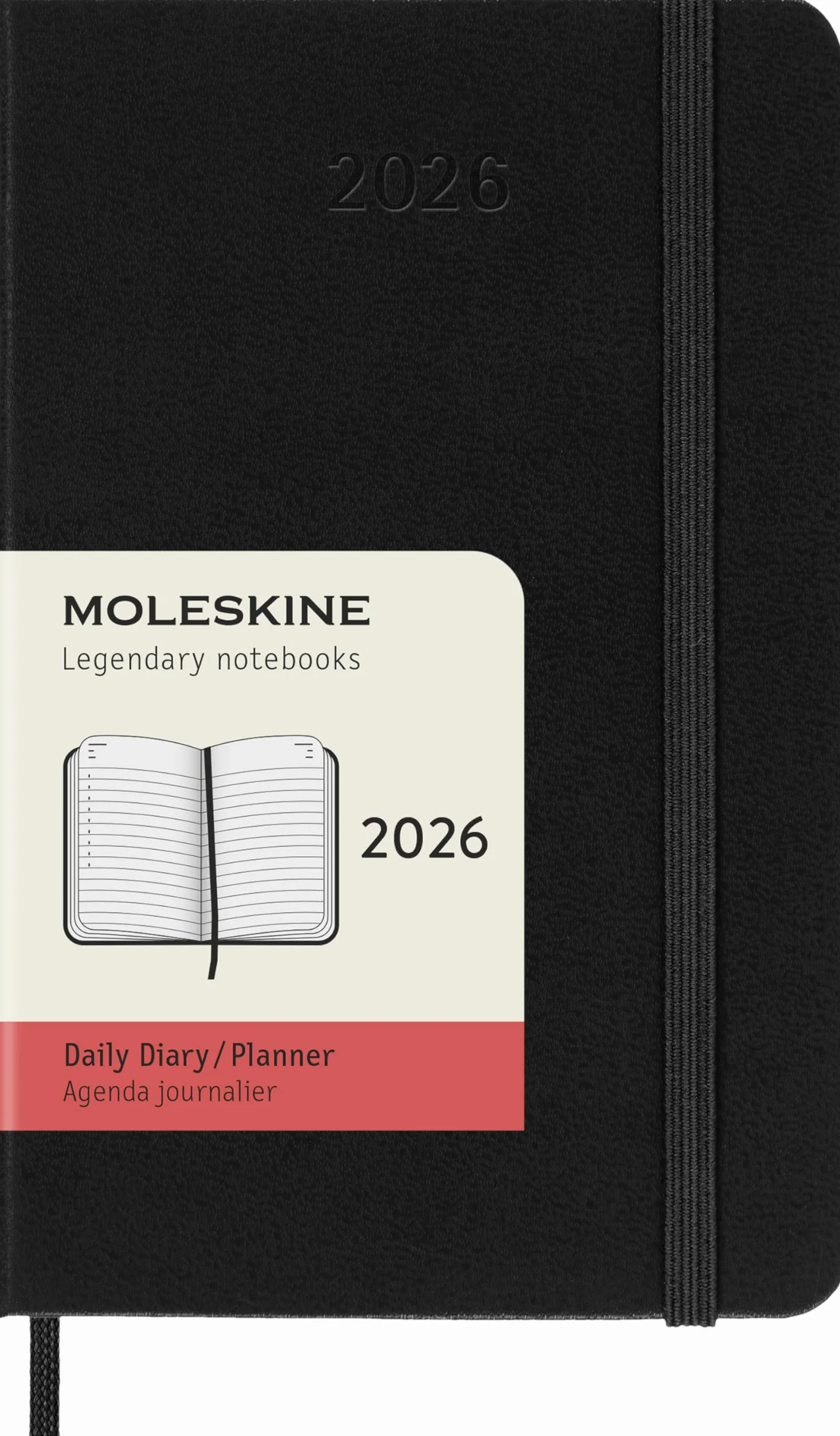 Moleskine 12 Monate Tageskalender 2026, Pocket/A6, 1 Tag = 1 Seite, fester Einband, Schwarz