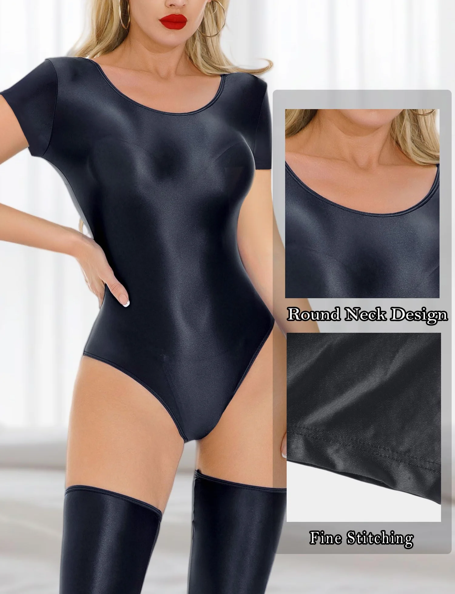 Maeau Damskie body błyszczące, przezroczyste, seksowne body do klubu nocnego na imprezę EU S-L (Asie M-XL)