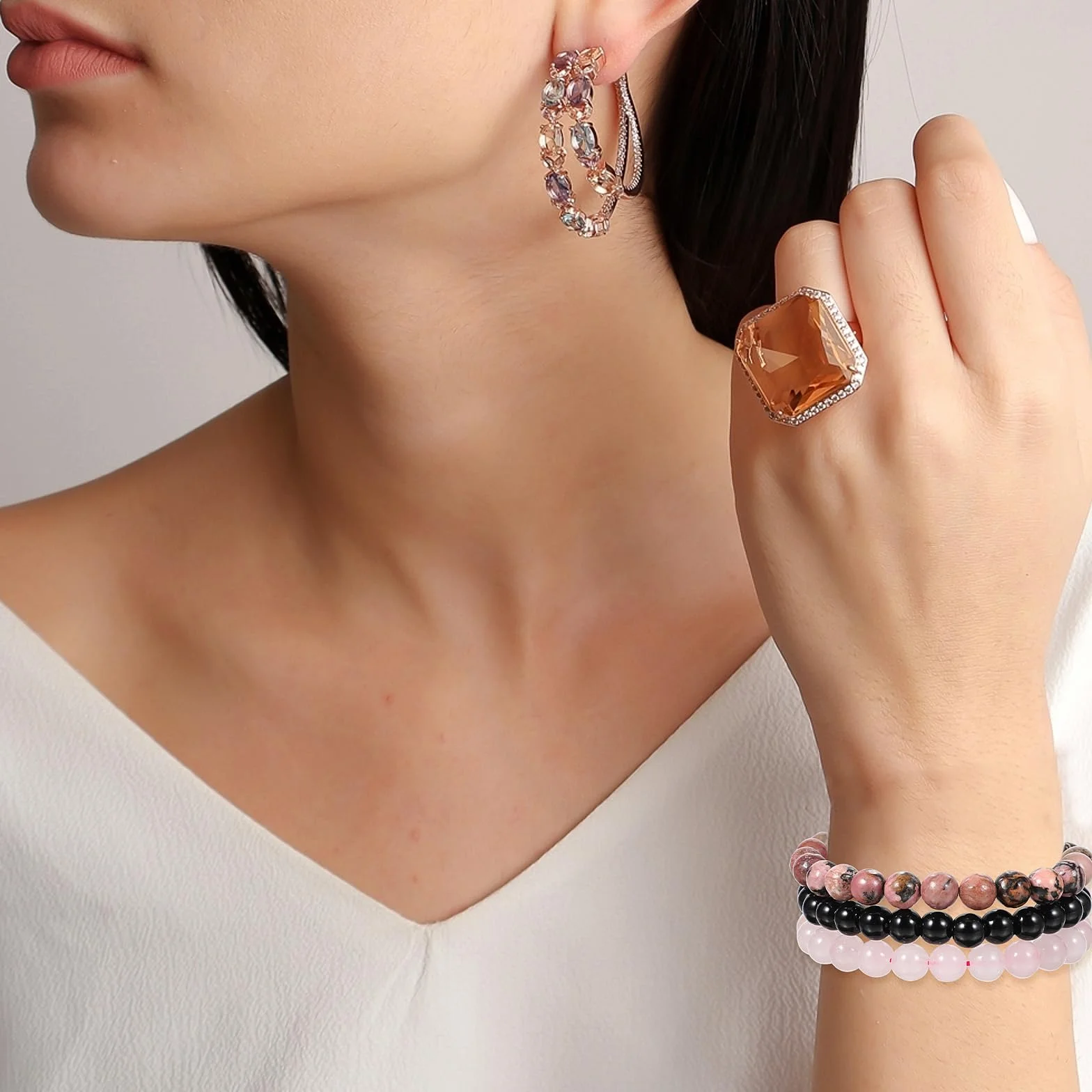 Mabor 3-częściowy zestaw damski bransoletka z kamienia naturalnego 8mm unisex elastyczna bransoletka z kamieni szlachetnych bransoletka do jogi dla siostry dziewczyny