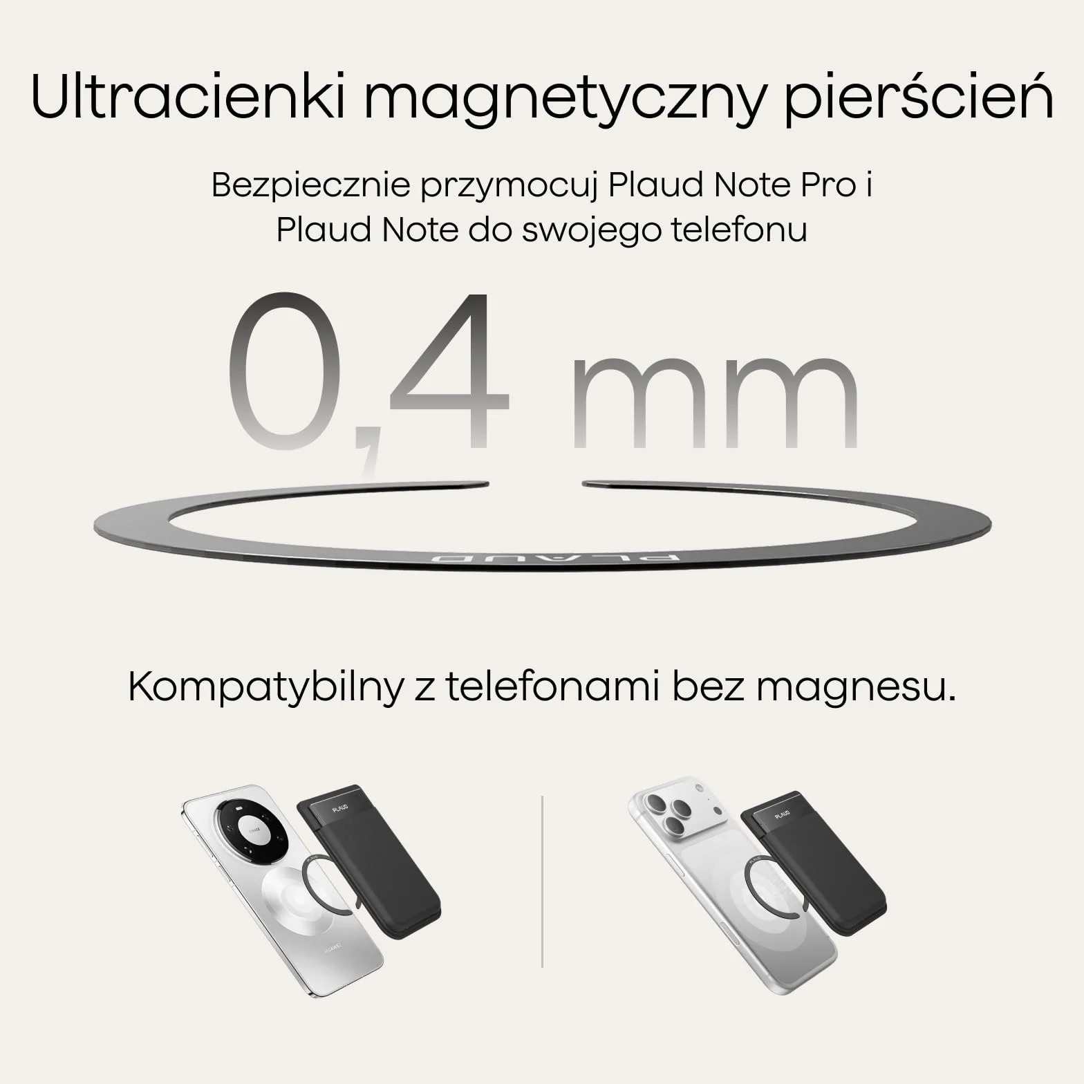 Zestaw akcesoriów do Plaud Note i Plaud Note Pro – rejestratorów głosu z AI, zawierający magnetyczny kabel do ładowania USB-C o długości 60 cm oraz magnetyczny pierścień