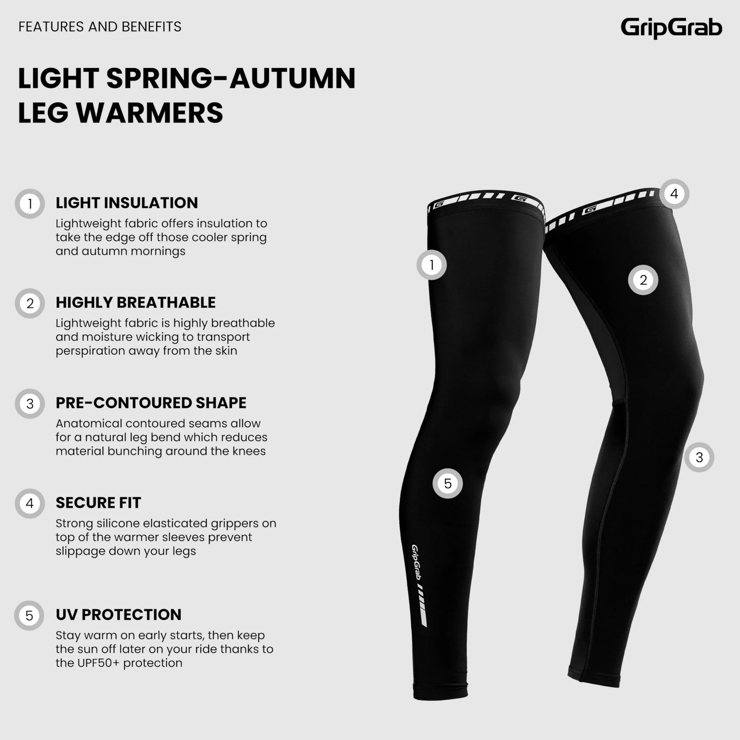GripGrab Leg Warmers Light rower przejściowe ocieplacze na nogi lekkie cienkie antypoślizgowe rower wyścigowy MTB grawer kolarstwo ocieplacze na nogi