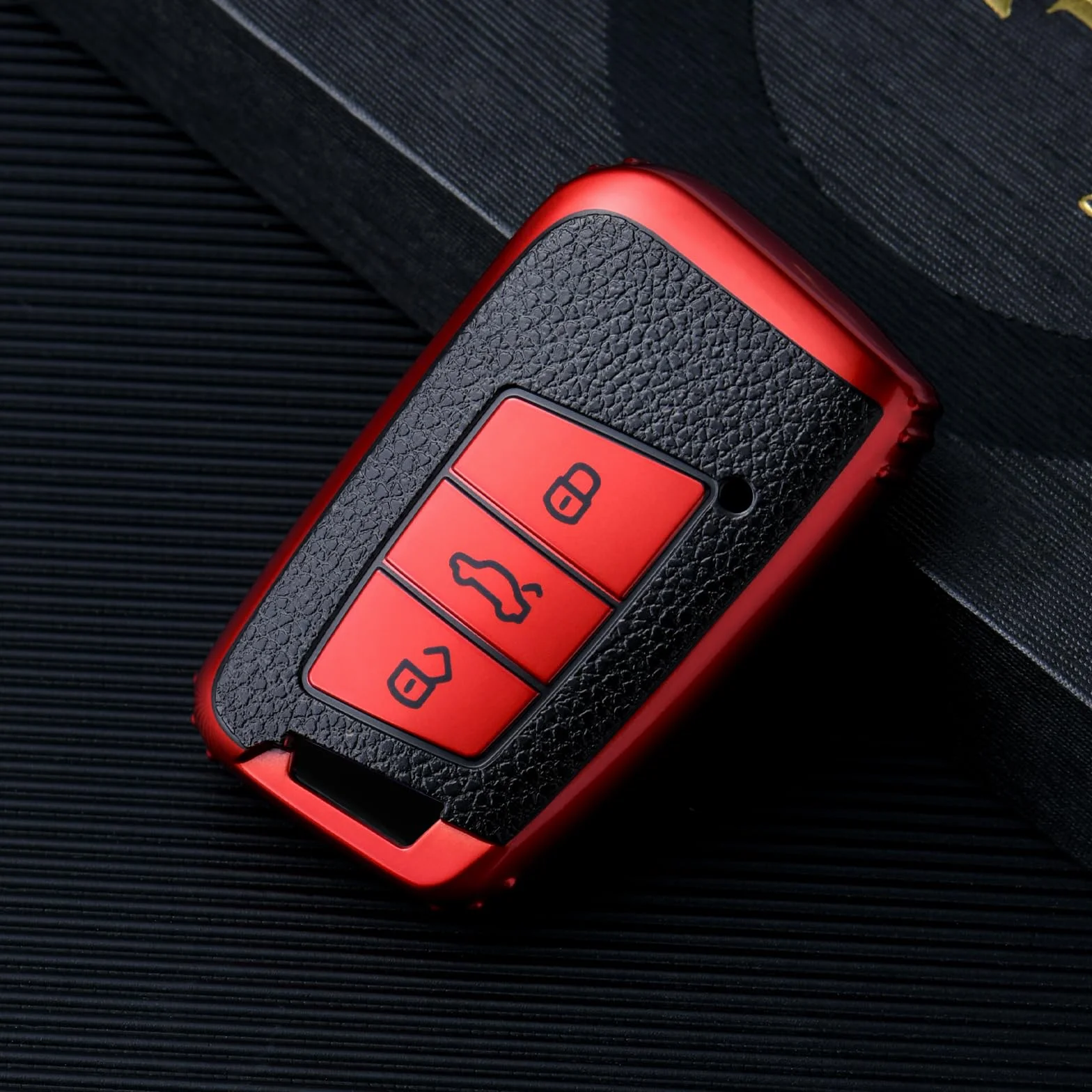 OATSBASF Etui na kluczyki samochodowe kompatybilne z VW Passat B8, VW, etui na klucze, etui na klucze, do VW Passat, Seat, CC, Golf 7, Tiguan, MK2, Jetta, Skoda z 3 przyciskami (czerwone)