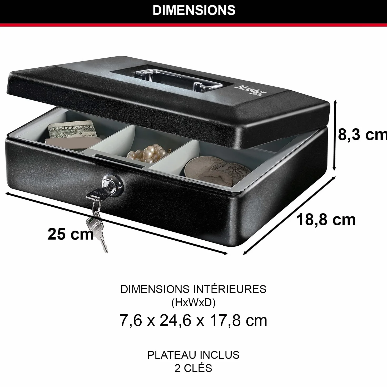 Master Lock CB-10ML skarbonka (klucz, taca na pieniądze, uchwyt)