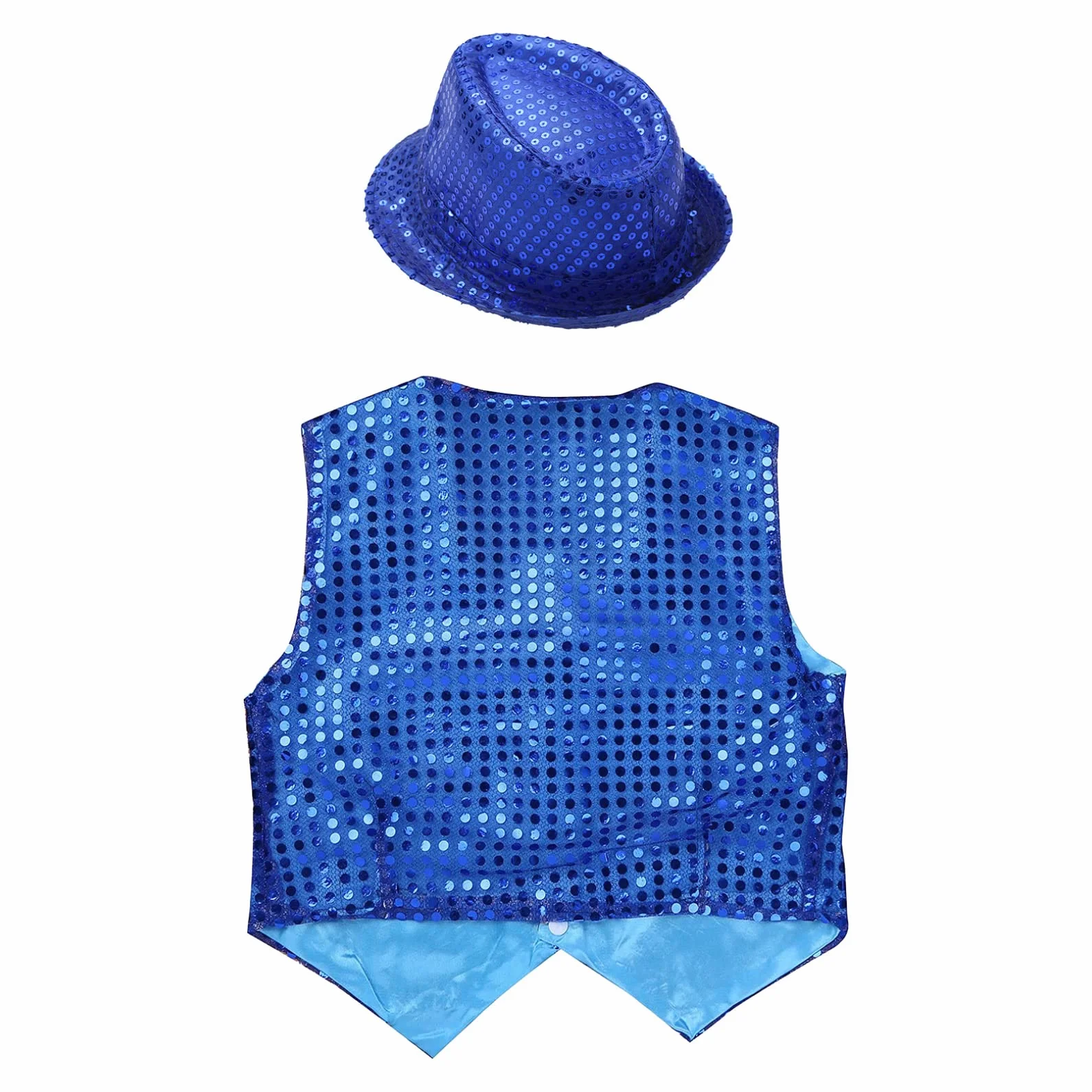 JEATHA Dziecięca kamizelka z cekinami z kapeluszem, jazz, latynoska, bez rękawów, kurtka Crop Top Glitter Tanktop Vest Top, błyszcząca górna część odzieży do tańca
