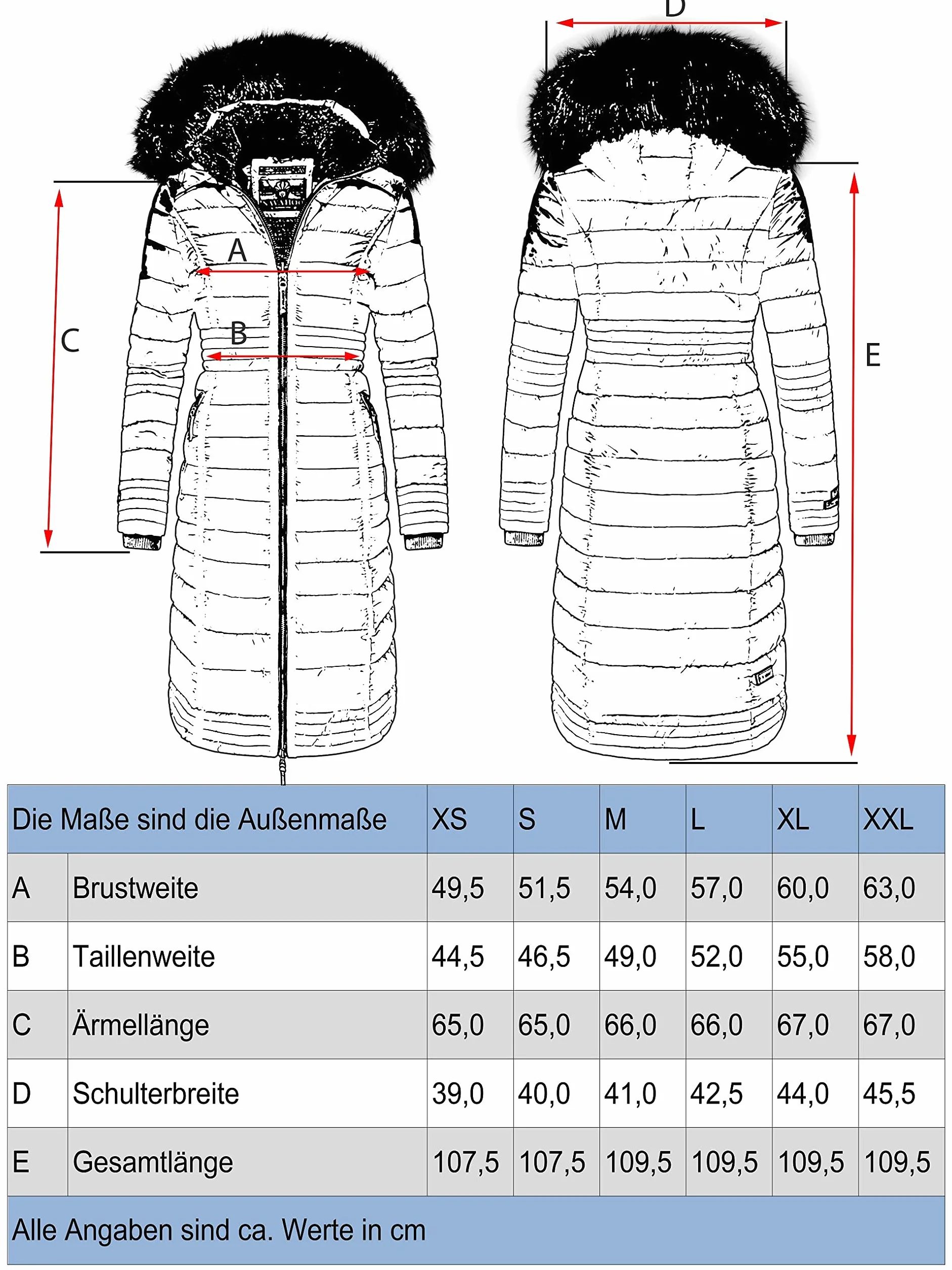 Navahoo Damski płaszcz zimowy, ciepły płaszcz pikowany, długi z kapturem, Umay, XS-XXL