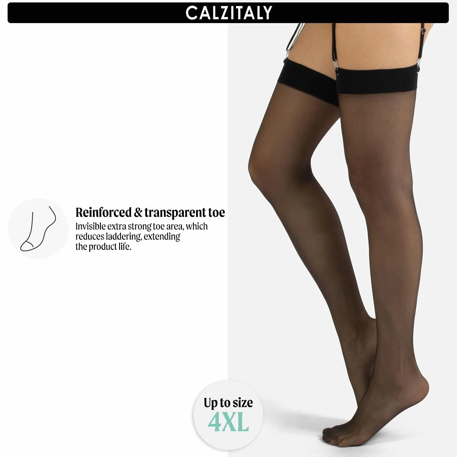 CALZITALY Sheer Kobiety Calzitaly Transparente Strapsstrümpfe | Feinstrumpfhose Damen | Schwarz, Hautfarbe | S, M/L | 15 Den | Made In Italy