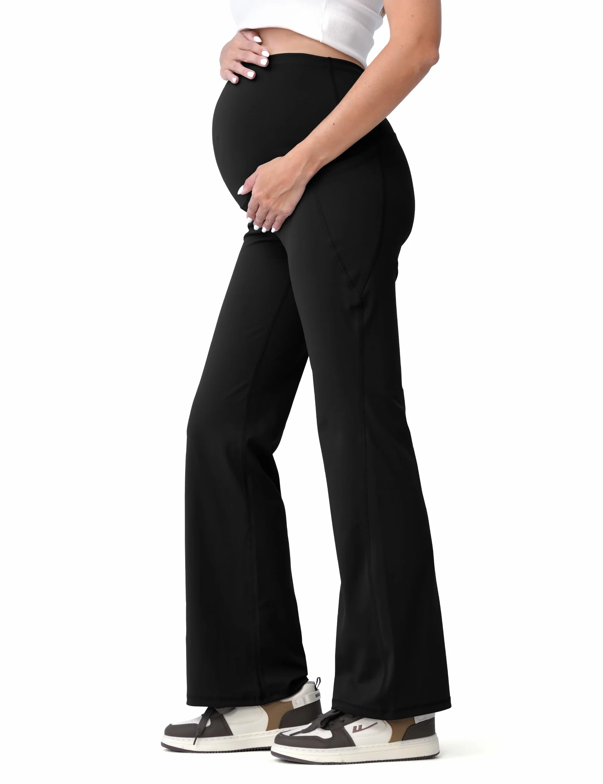 SUNNYBUY Damskie sportowe legginsy dla kobiet w ciąży, niewidoczne spodnie do jogi, spodnie ciążowe na brzuchu, legginsy z wysokim stanem z kieszeniami