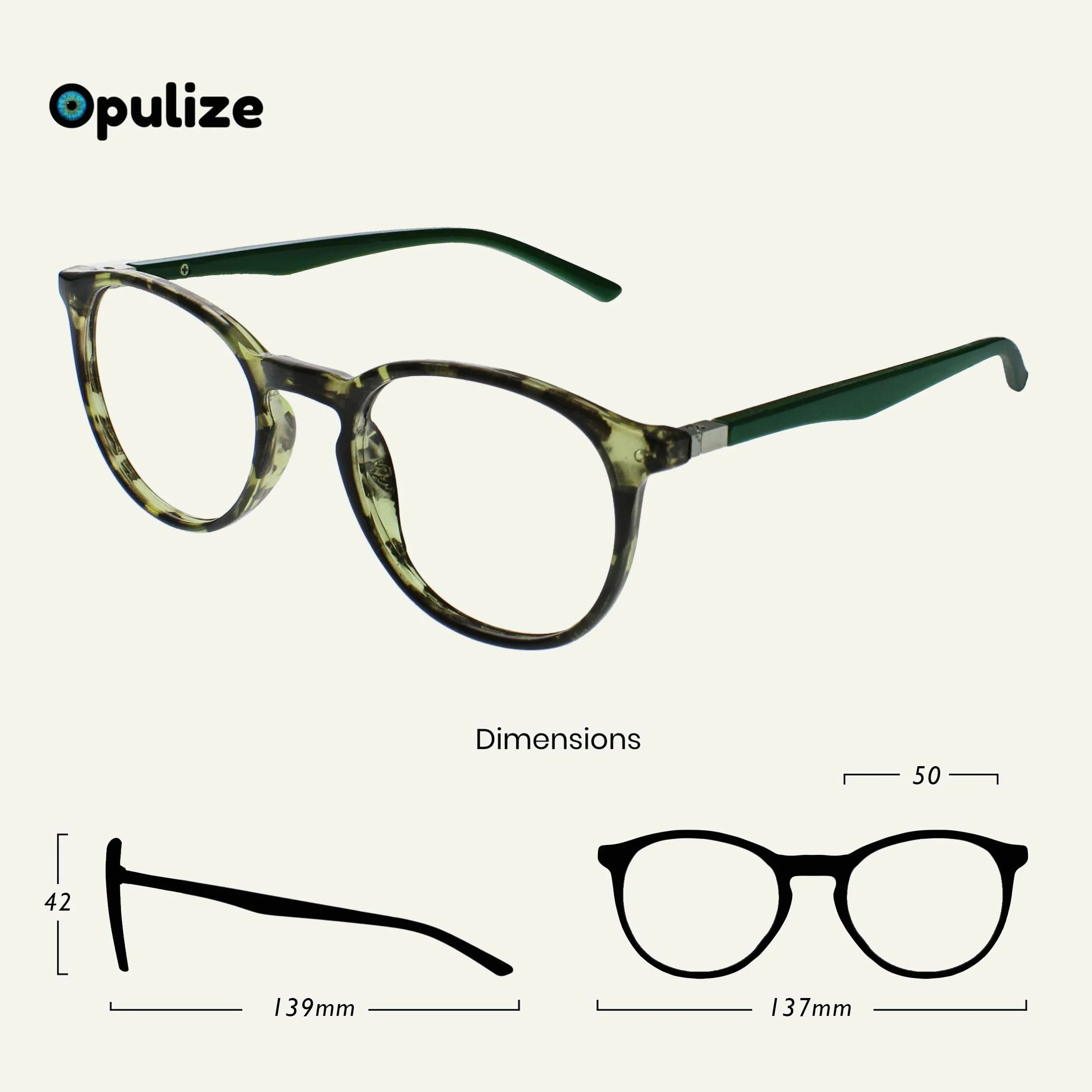 Opulize Met Green Carey Okulary Do Czytania Duże Okrągłe Wygodne Mężczyźni Kobiety Zawiasy Wiosna R60-6 +3.00
