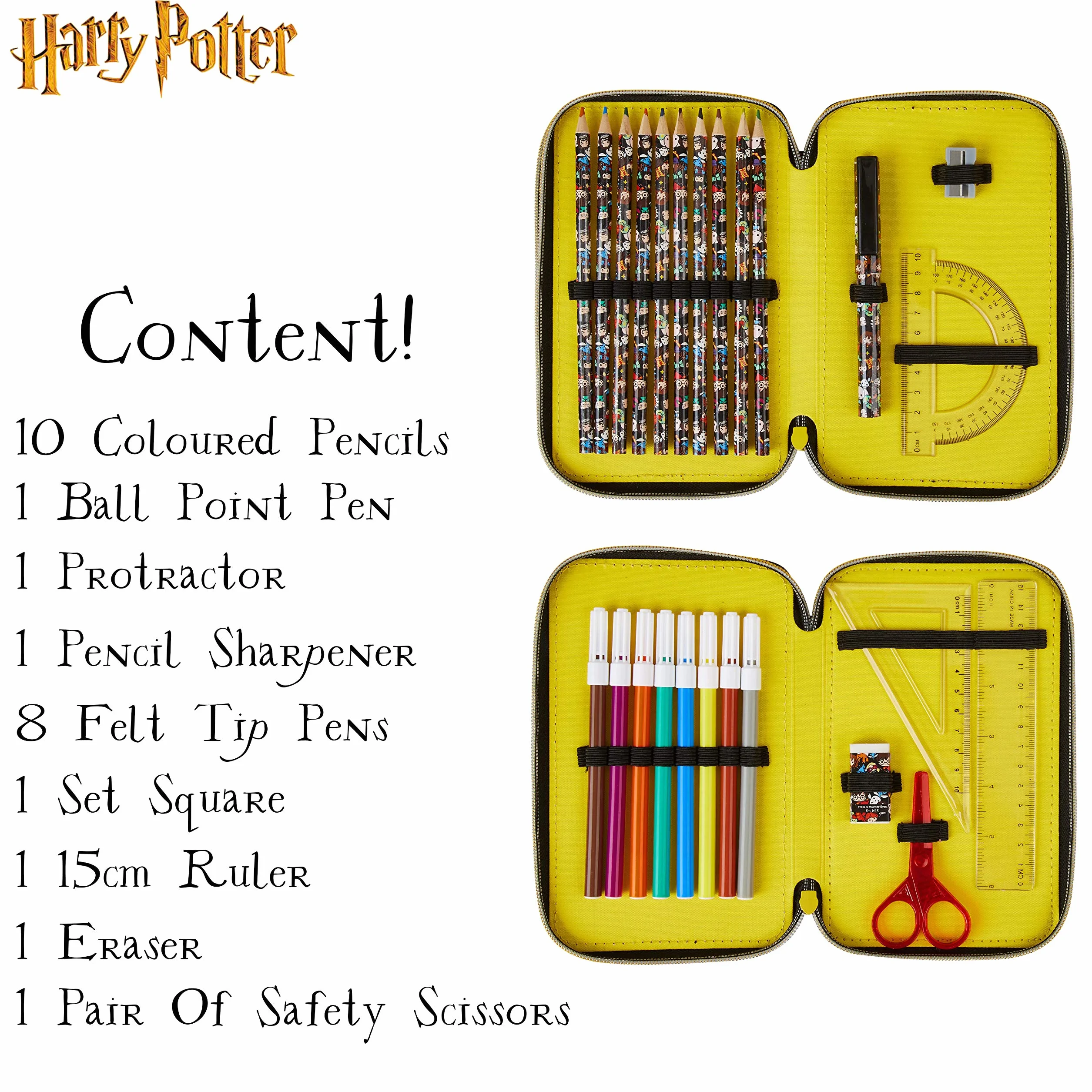 Harry Potter Piórnik dziecięcy z przegródką kolorowe kredki do kolorowania, artykuły szkolne, prezent na powrót do szkoły, Czarny aop, One Size, Nowoczesny