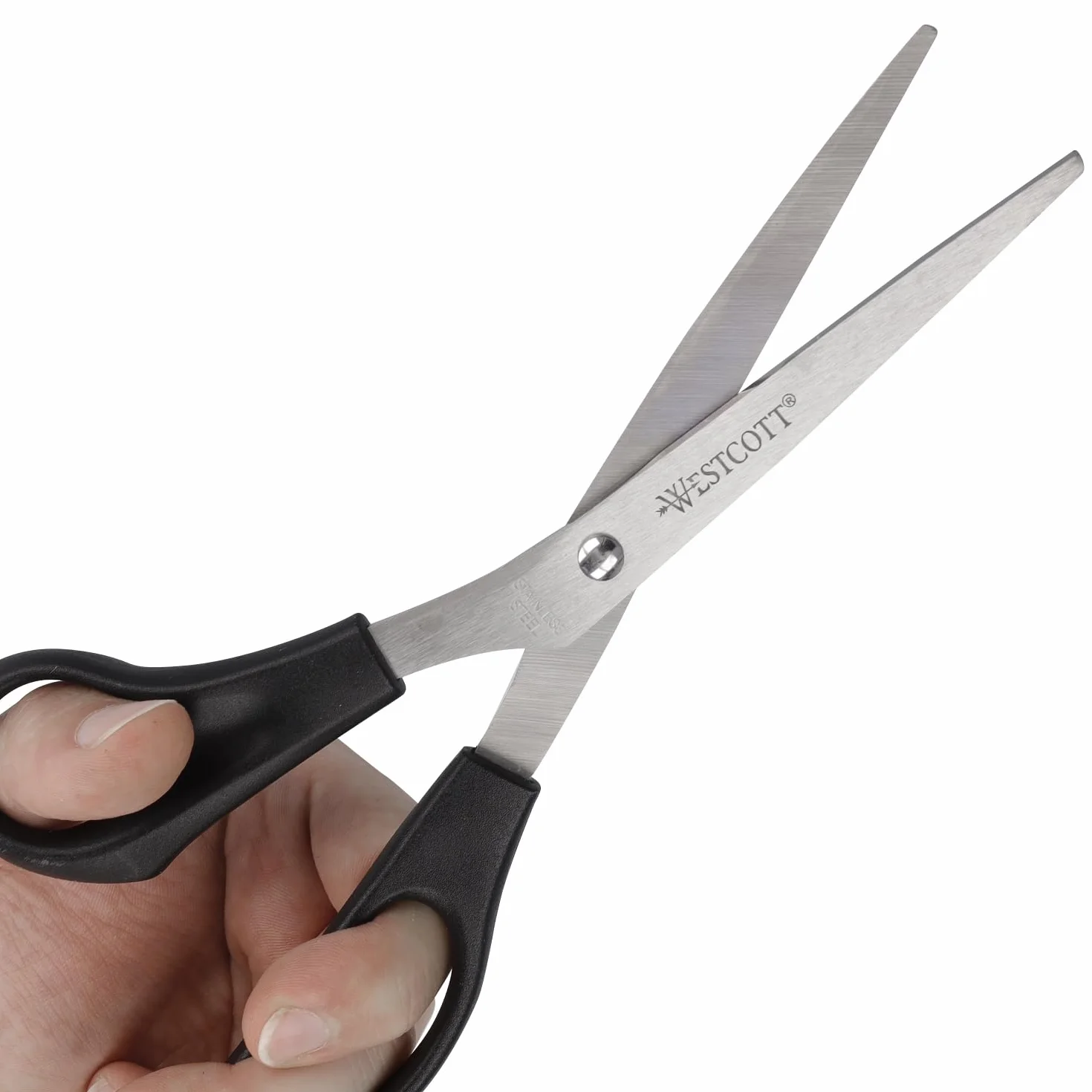 Westcott E-31182 00 nożyczki biurowe, nierdzewne, proste, asymetryczne z długim okiem dla leworęcznych, 21 cm, czarne