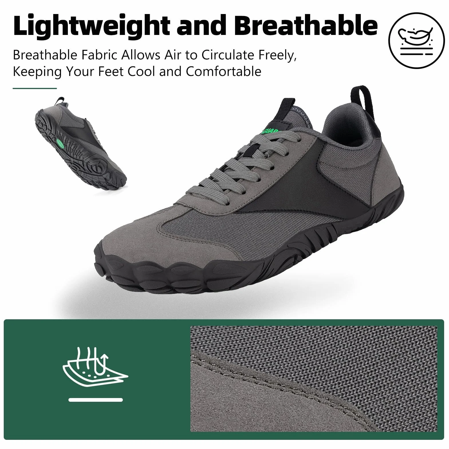 SAGUARO Uniseks Sneakersy dla boso, Szary, Minimalistyczne, Oddychające, Lekkie