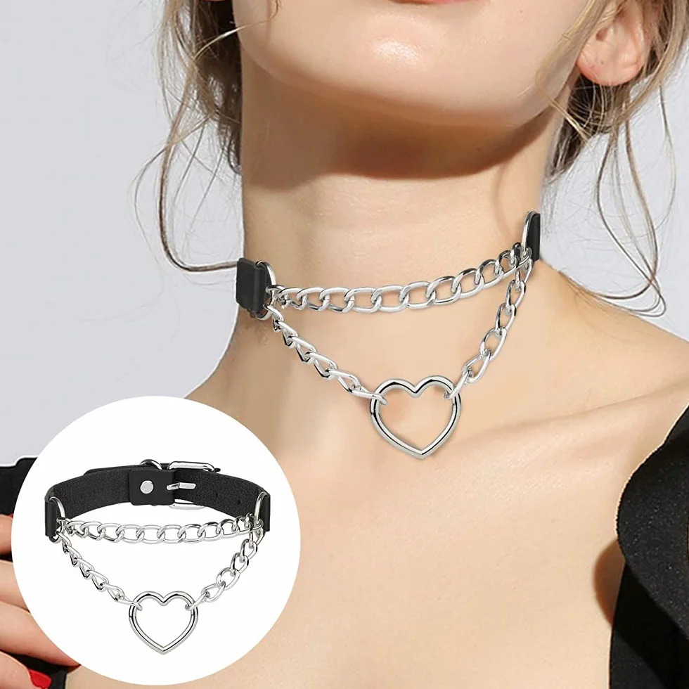 HIQE-FL skórzany choker, gotyckie nity, obroża gotycka, choker gotycki na szyję, punkowa skórzana obroża, Metal