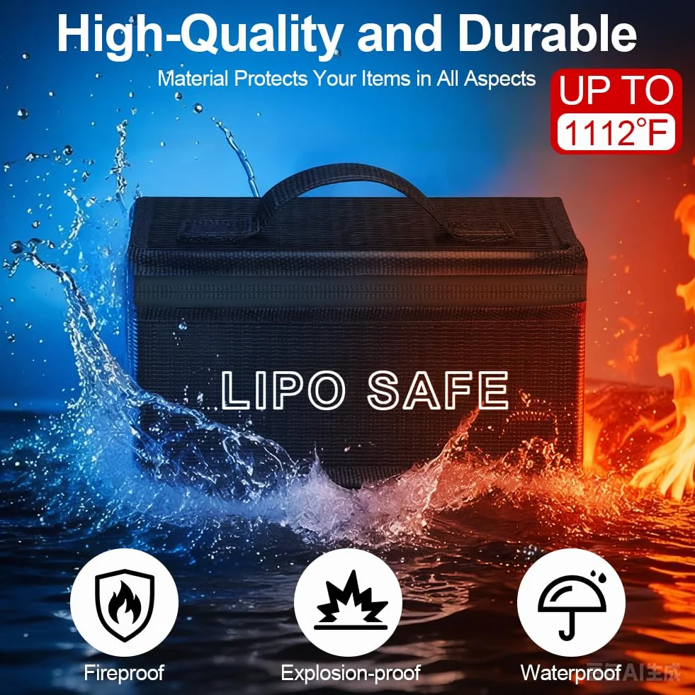 2 szt. Lipo Safe Bag Ognioodporna, 20 x 11 x 11 cm, torba ognioodporna, Lipo Battery Storage, organizer na ważne dokumenty, do przechowywania i ładowania, przeciwpożarowa przeciwwybuchowa