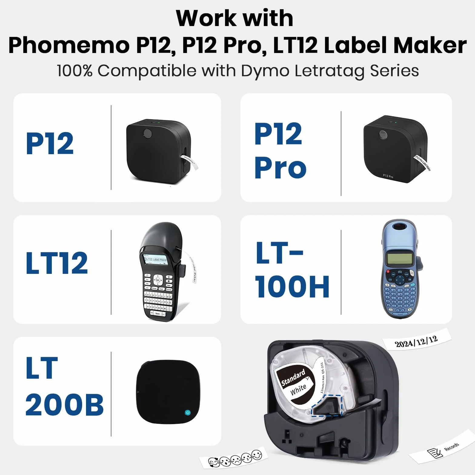 Phomemo P12/P12-Pro/LT12 oryginalna satynowa wstążka, 12 mm x 2 m, 3 kolory, Q5-R234/RE31/RN34 na prezenty, ślub, do samodzielnego pakowania prezentów do drukarki Phomemo P12/P12 Pro / LT12