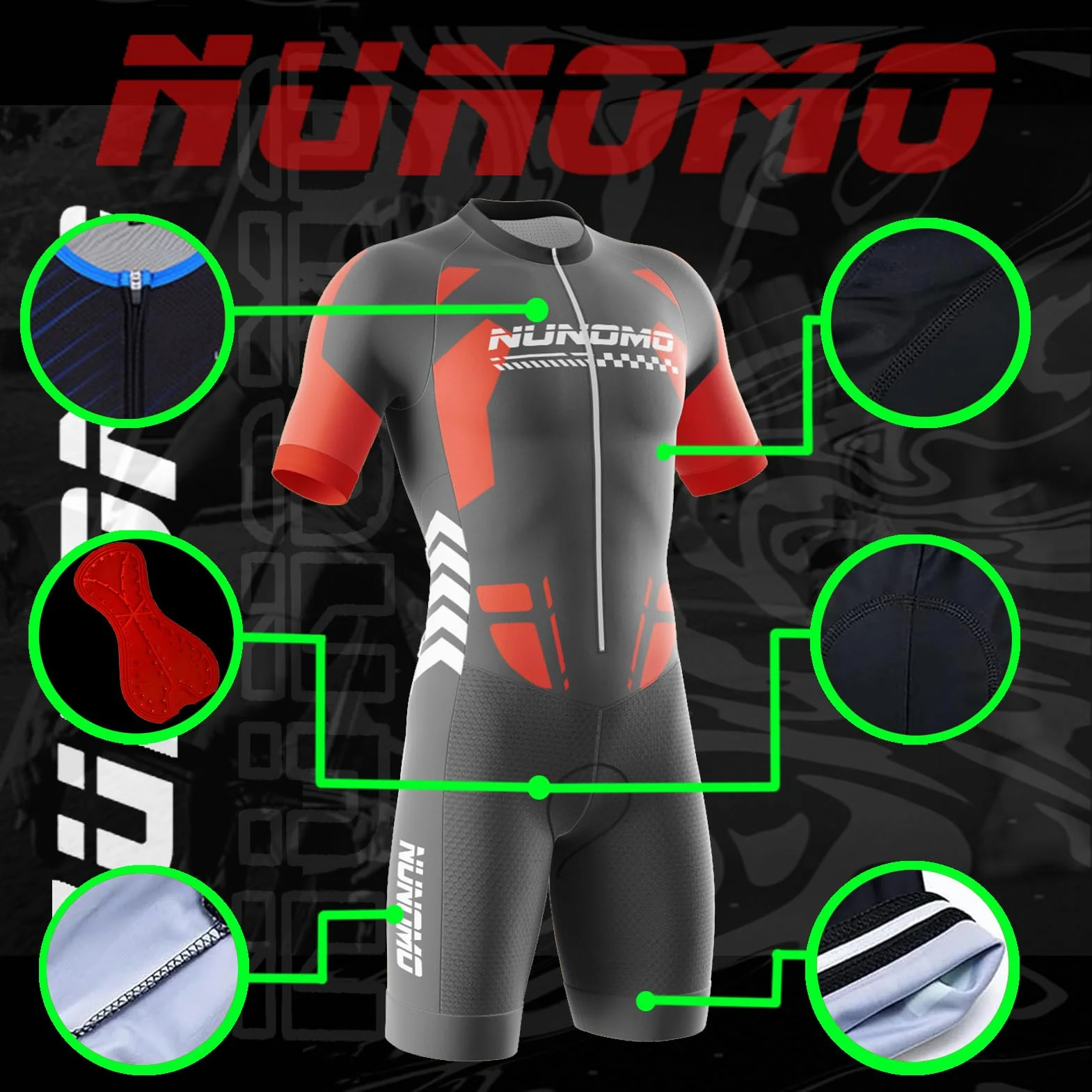 Męski kombinezon triathlonowy z krótkim rękawem, MTB Body Trisuit Cycling Skinsuit with Gel Pad do pływania/biegania/jazdy na rowerze, z żelową wyściółką, szybkoschnący, oddychający