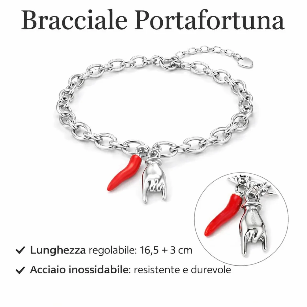SAGA GIOIELLI® Bransoletka damska Birthstone Róg Stal Czerwony, 17 centimeters, Stal nierdzewna