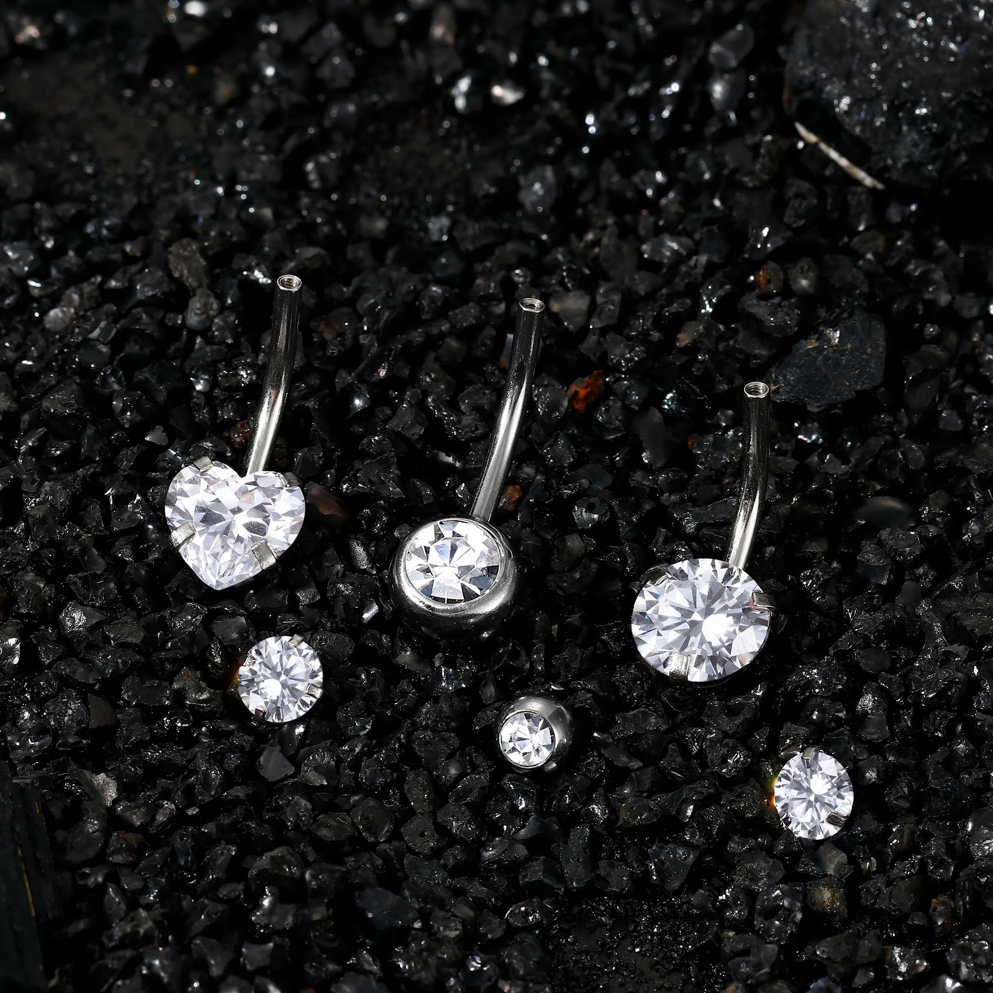 Diamday Kolczyk do pępka ze stali chirurgicznej 316L kolczyk do pępka 14G hipoalergiczne pierścienie do pępka błyszczące CZ kolczyk do pępka paski do pępka paski do pępka srebrna sztanga do brzucha