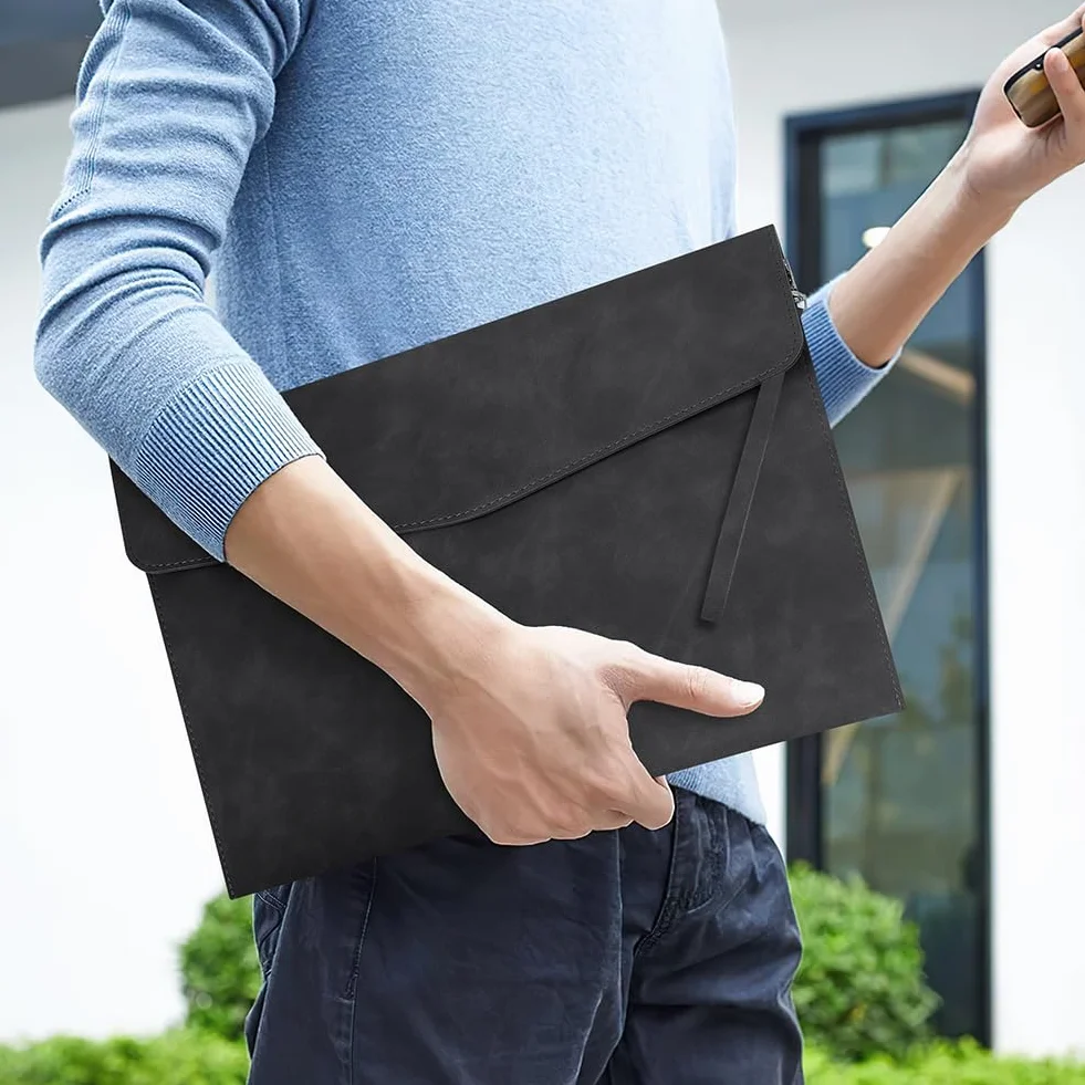 OFFCUP Koperta na dokumenty, skórzana teczka na dokumenty A4, przenośna torba na dokumenty PU z kieszeniami, torba portfolio podróżna, uchwyt organizer na dokumenty i artykuły pa, etui na