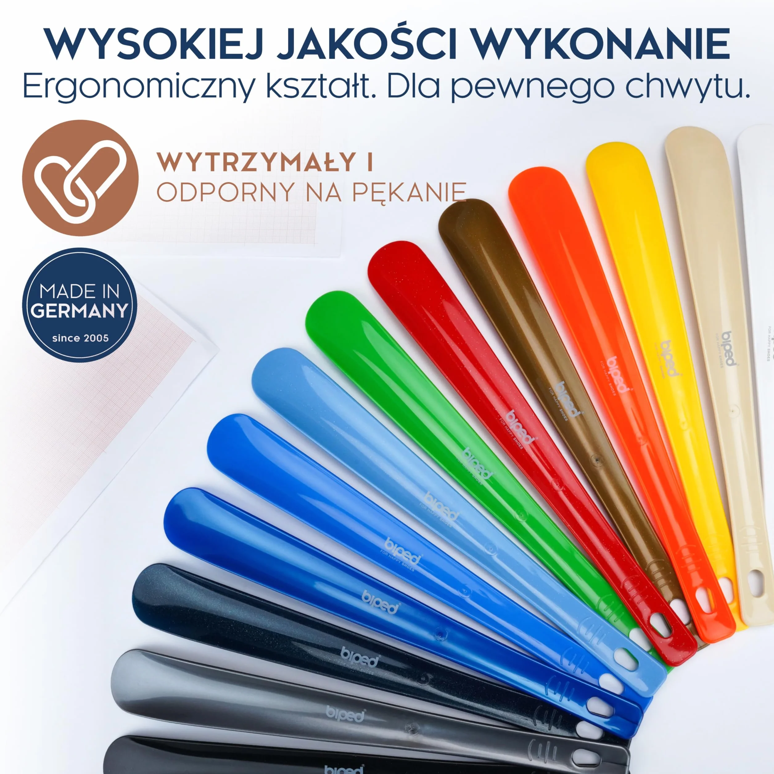biped łyżka do butów z plastiku 35 cm – mała łyżka z otworem do zawieszenia – praktyczna w domu i w podróży – trwała i stabilna – produkcja niemiecka z1555