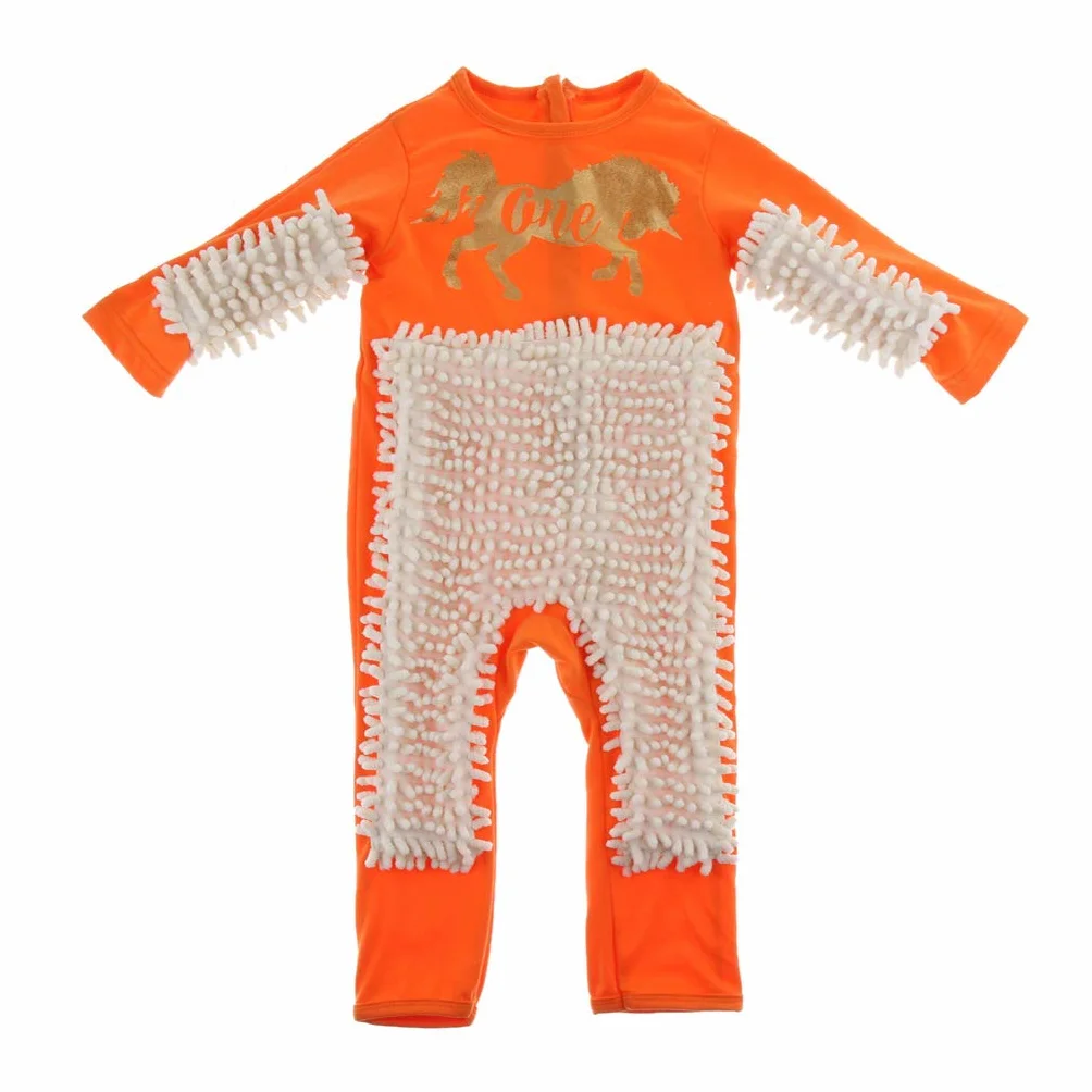 Kombinezon dziecięcy mop strój unisex chłopiec dziewczyna polerowanie podłogi czyszczenie mop garnitur jesień zima dzieci raczkujący maluch Swob kombinezon - pomarańczowy + beżowy 80 cm, jak opisano w pomarańczowym + beżowym 80 cm jak w opisie