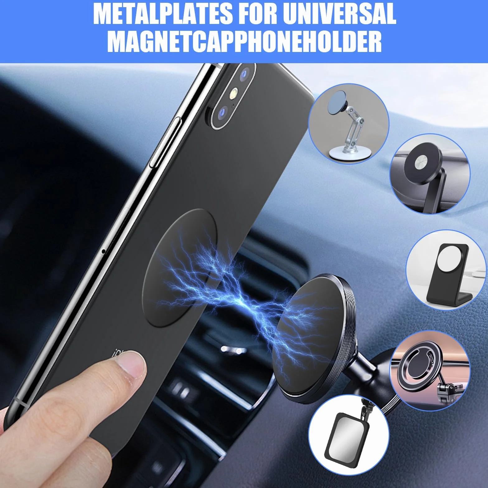 10 x samoprzylepna metalowa tabliczka na telefon komórkowy, 5 prostokątów, 5 zwojów