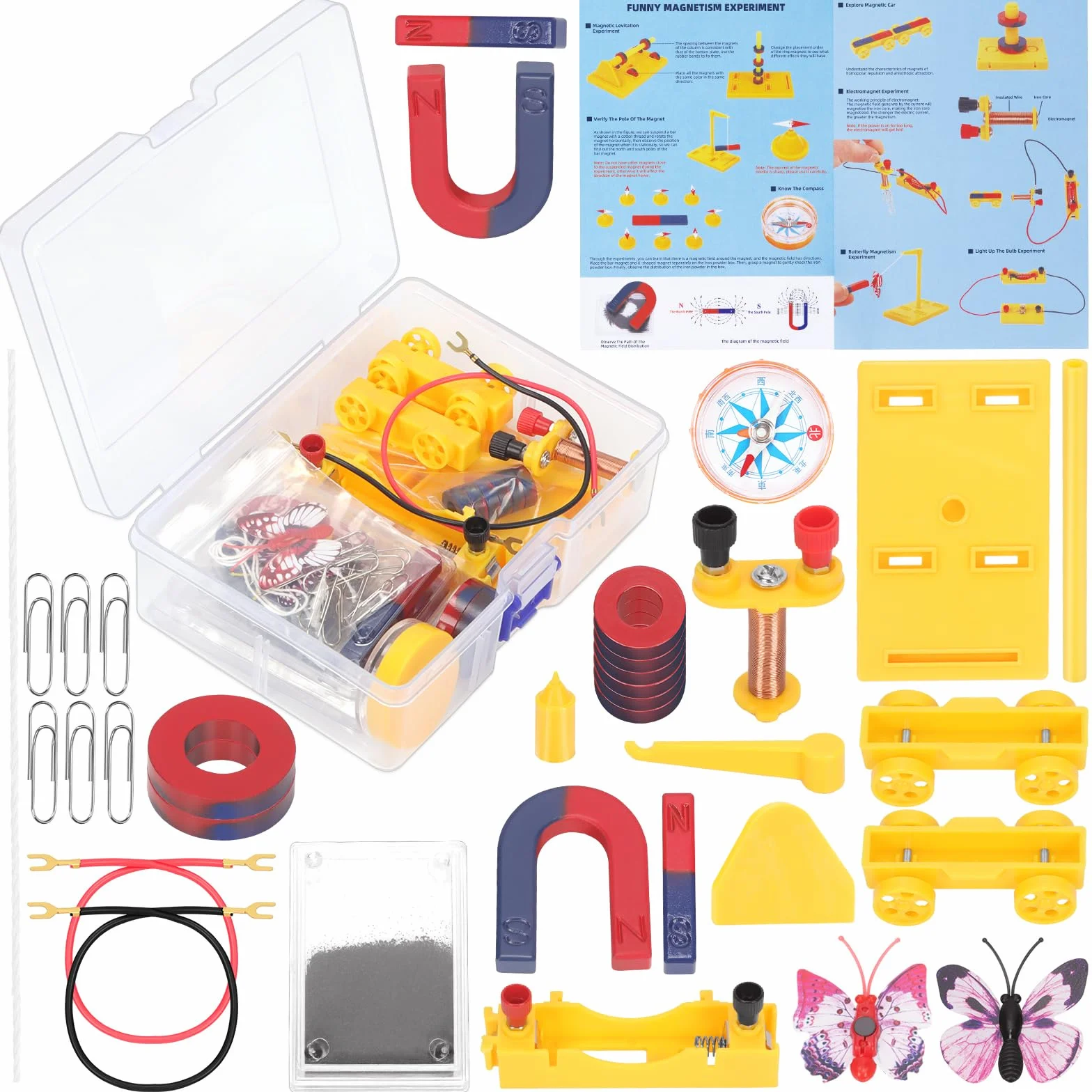 39 sztuki Eksperyment z Magnesem Fizycznym, Fizyka Zestaw do Eksperymentów z Elektromagnesem Laboratoria Naukowe Zestaw Magnetyczny Physics Science Magnets Kit dla Narzędzia Edukacyjne