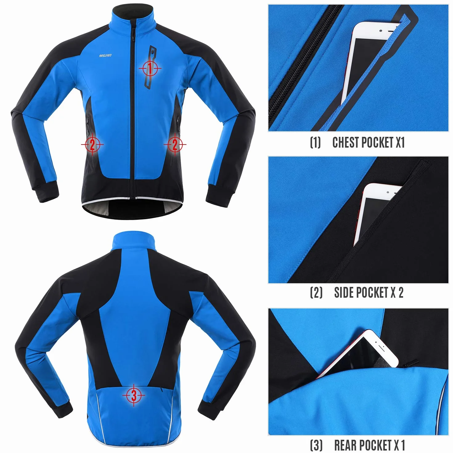 Lixada Męska kurtka rowerowa Wodoodporna Wiatroszczelna Termiczna Polarowa Jazda Na Rowerze MTB Rower Jazda Konna Bieganie Jesień Zima Kurtka Płaszcz Nadaje się do jazdy na rowerze, biegania,