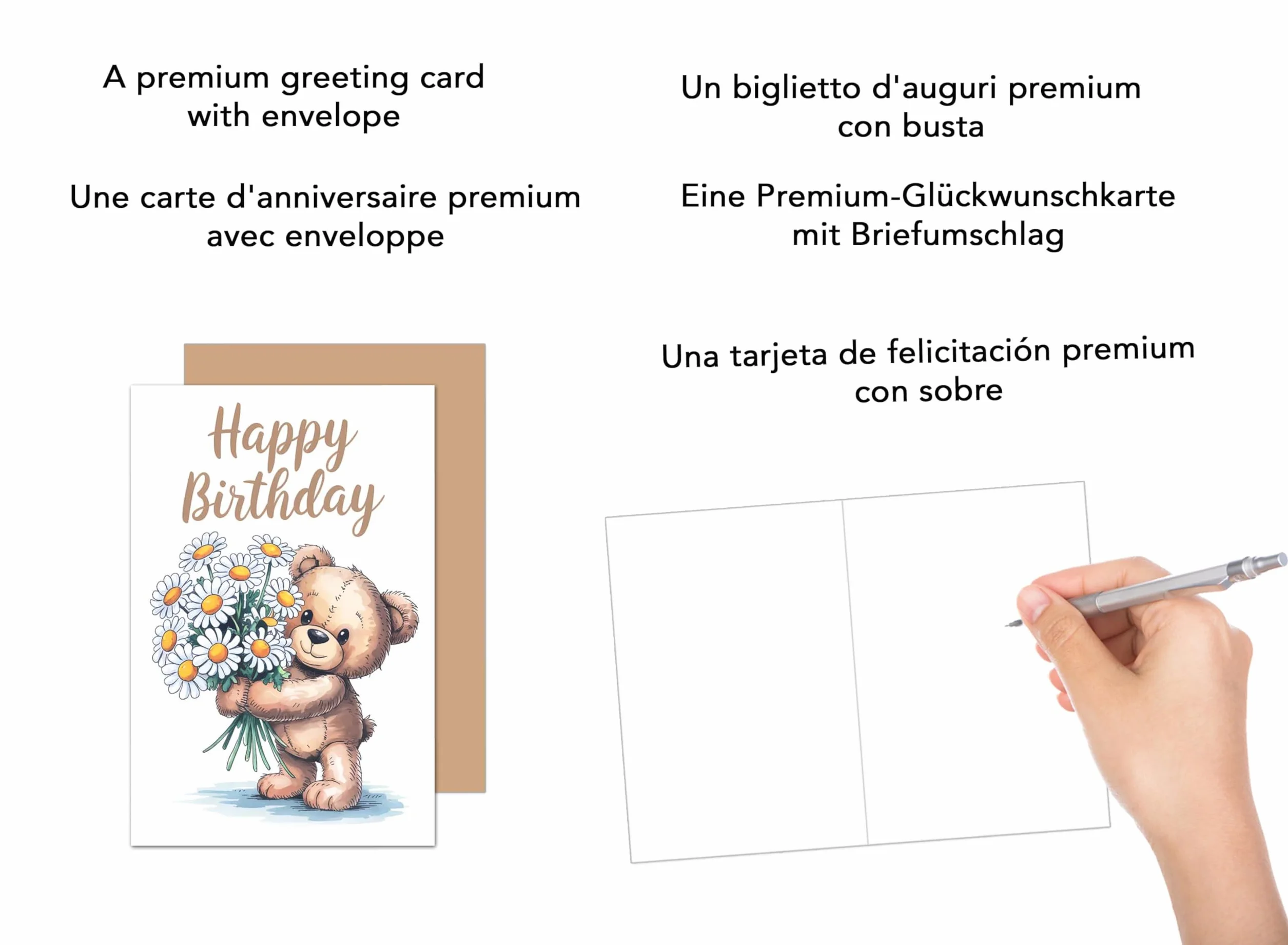 Edition Seidel Kartka urodzinowa premium z kopertą. Kartka z życzeniami kartka urodzinowa Happy Birthday, mężczyzna, żona, przyjaciel, kwiaty, miś (G3800 SW025)