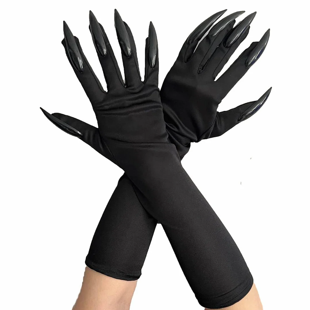 Cubahop Halloween czarne rękawiczki z długimi paznokciami, kostium cosplay, pazur, łapa, rękawiczki, spiczaste paznokcie, duch, dziwaczne rękawiczki, rękawiczki na Halloween, cosplay, Czarny, M
