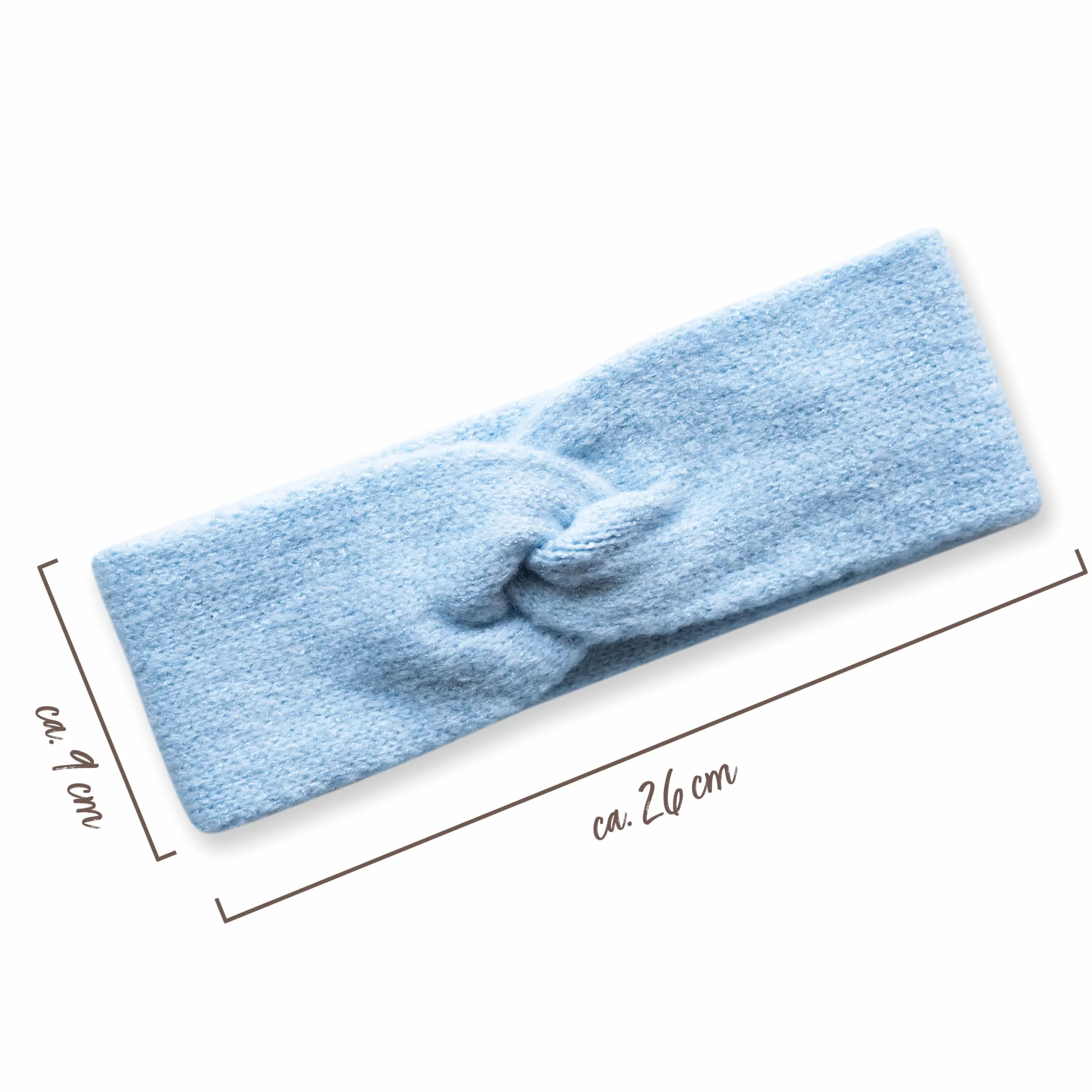 Papierdrachen Elegancka dzianinowa opaska na włosy dla kobiet – niebieska, elastyczna, rozmiar 24 x 10 cm, leżąca na płasko, stylowy i wygodny dodatek na każdą okazję