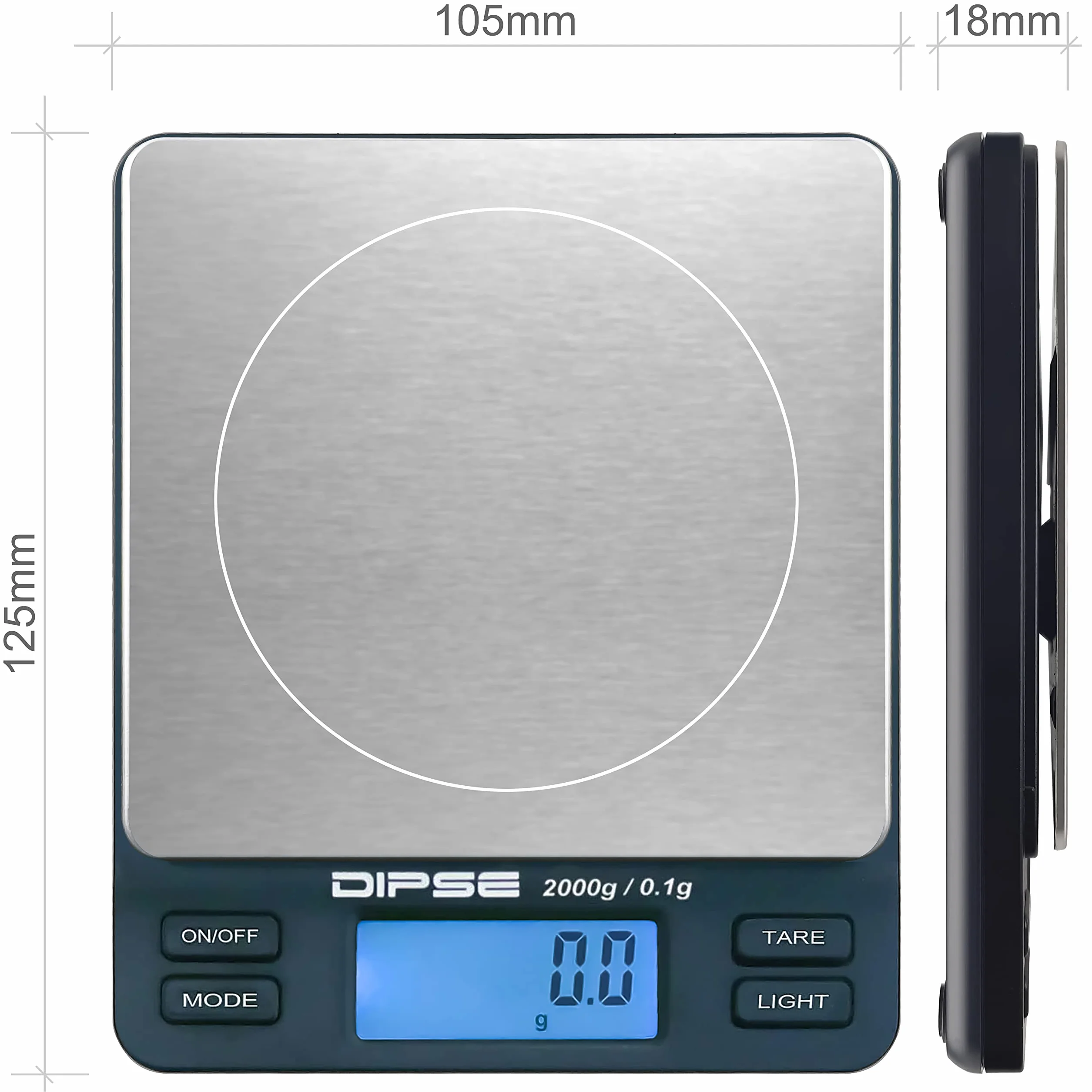 Dipse Cyfrowa waga laboratoryjna TP-2000 x 0,1 – waga precyzyjna z dokładną rozdzielczością 0,1 g, waga cyfrowa do 2000 g/2 kg, zakres ważenia 2000 x 0,1 g, kolor czarny