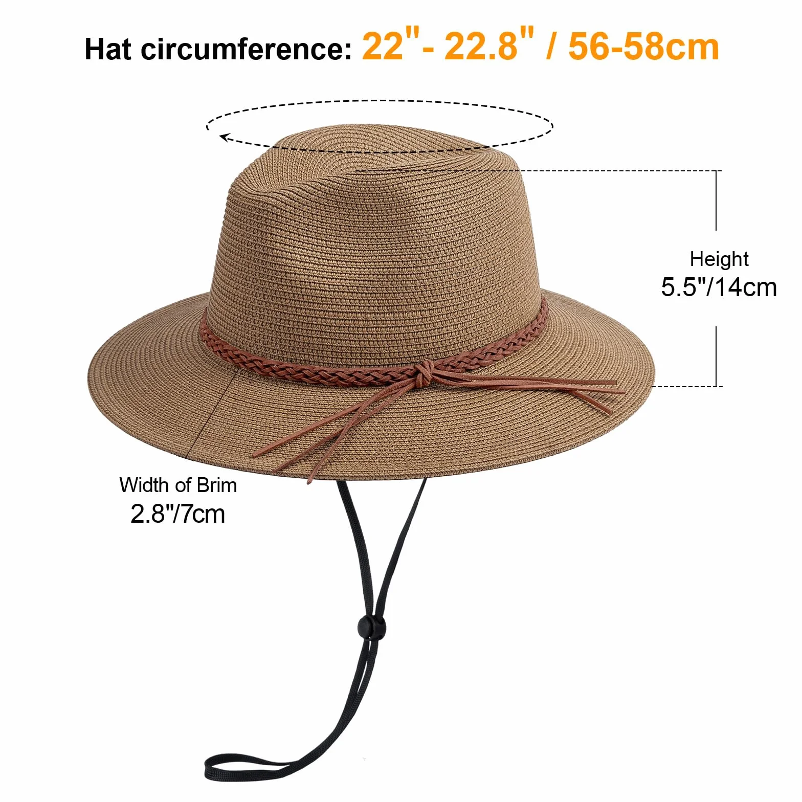 DRESHOW Damski słomkowy kapelusz typu panama Fedora Beach Sun Hat z szerokim rondem Roll-up Hat ze słomy UPF 50+