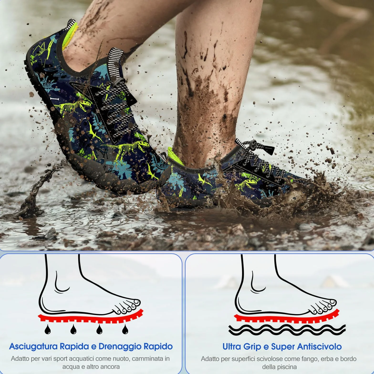 CROVA Dziecięce buty do sportów wodnych, ultralekkie, całkowicie drenażowe, szybkoschnące, do wody, wsuwane, dla chłopców, dziewcząt, maluchów