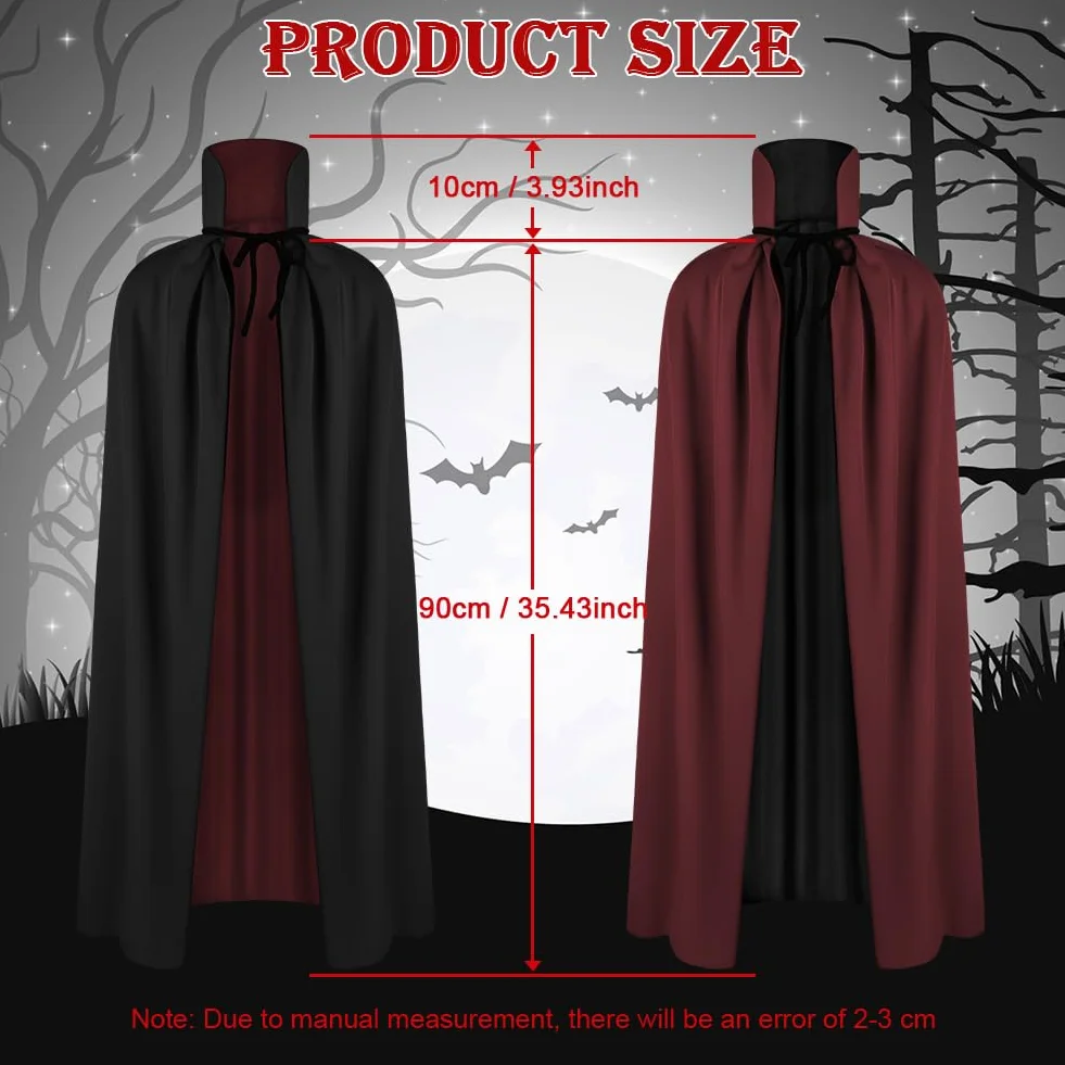 AOOWU Peleryna na Halloween, damska peleryna wampira, peleryna wampira z kołnierzem, czarno-czerwona, dwustronna, dla dzieci, na Halloween, Boże Narodzenie, karnawał (90 cm)