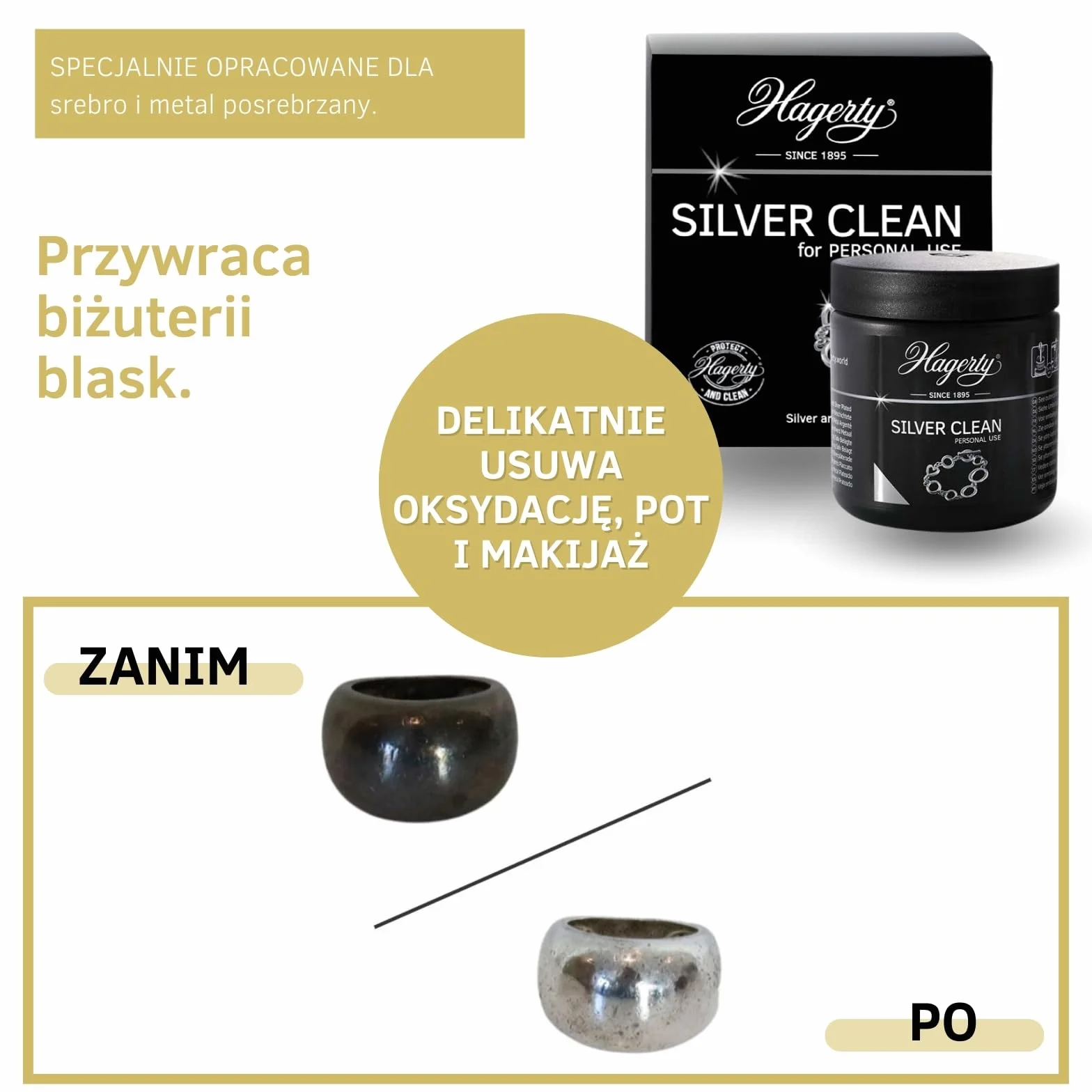 Hagerty Silver Clean płyn do czyszczenia srebrnej i posrebrzanej biżuterii 170ml I Skuteczny preparat do czyszczenia biżuterii I Płyn czyszczący do srebrnej biżuterii przywracający połysk I