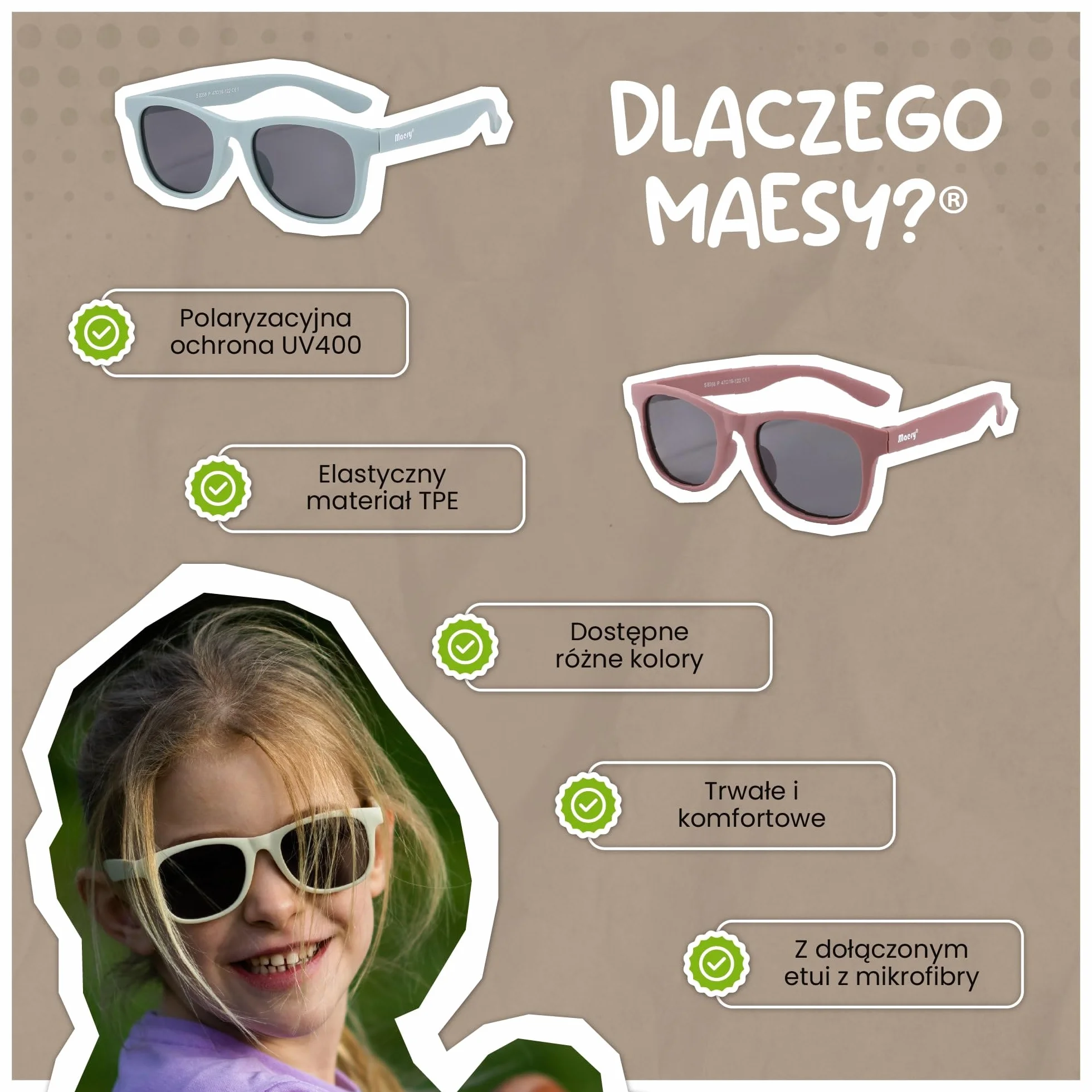dziecięce okulary przeciwsłoneczne Lino - 3-6 lat - elastyczne, wyginane - ochrona UV400 z polaryzacją - maluchy i przedszkolaki - chłopcy i dziewczynki - kwadratowe