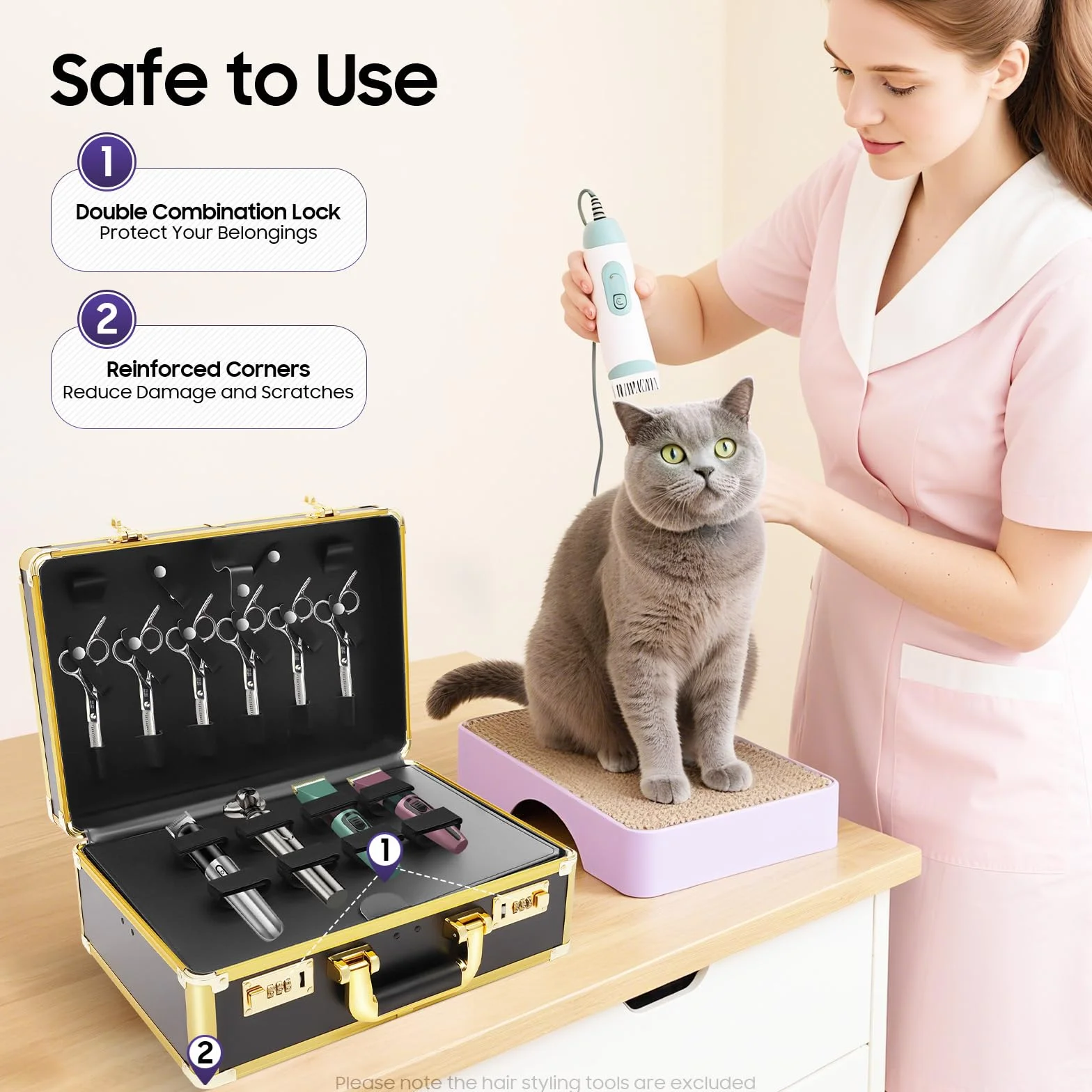 3-w-1 Przenośny kuferek na kosmetyki z zamkiem, wielofunkcyjny kuferek na kosmetyki i walizka fryzjerska, twarde etui Beauty Case i organizer na makijaż do podróży i w podróży, 40 × 16,5 × 27,5 cm