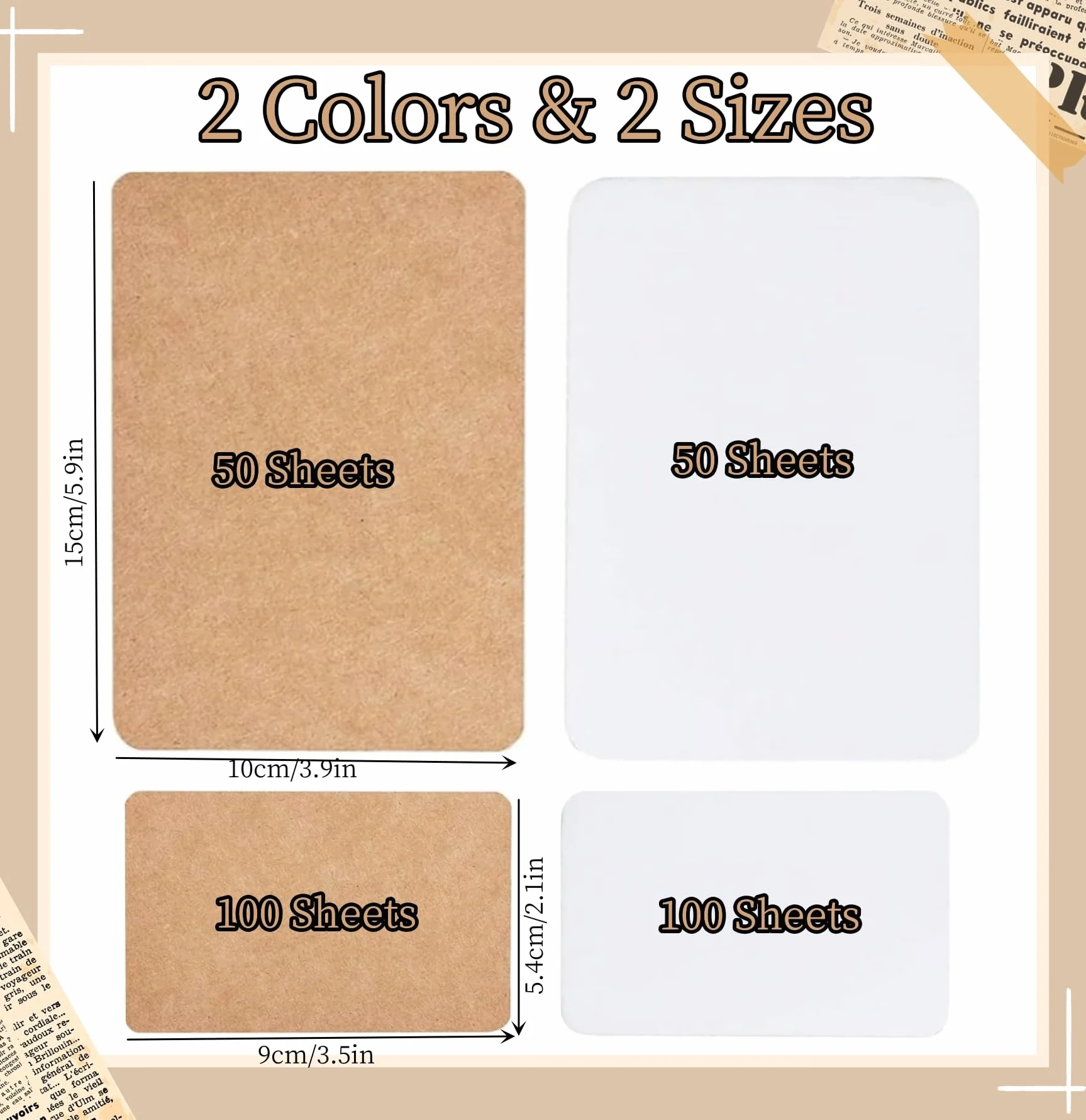 GOTRUST Kartki A6 z papieru typu kraft, 300 sztuk, puste kartki papierowe, małe, 350 g/m², puste kartki pocztowe do samodzielnego ozdobienia, do majsterkowania, nauki, pamięci, 10 x 15 cm, 9 x 5,5 cm
